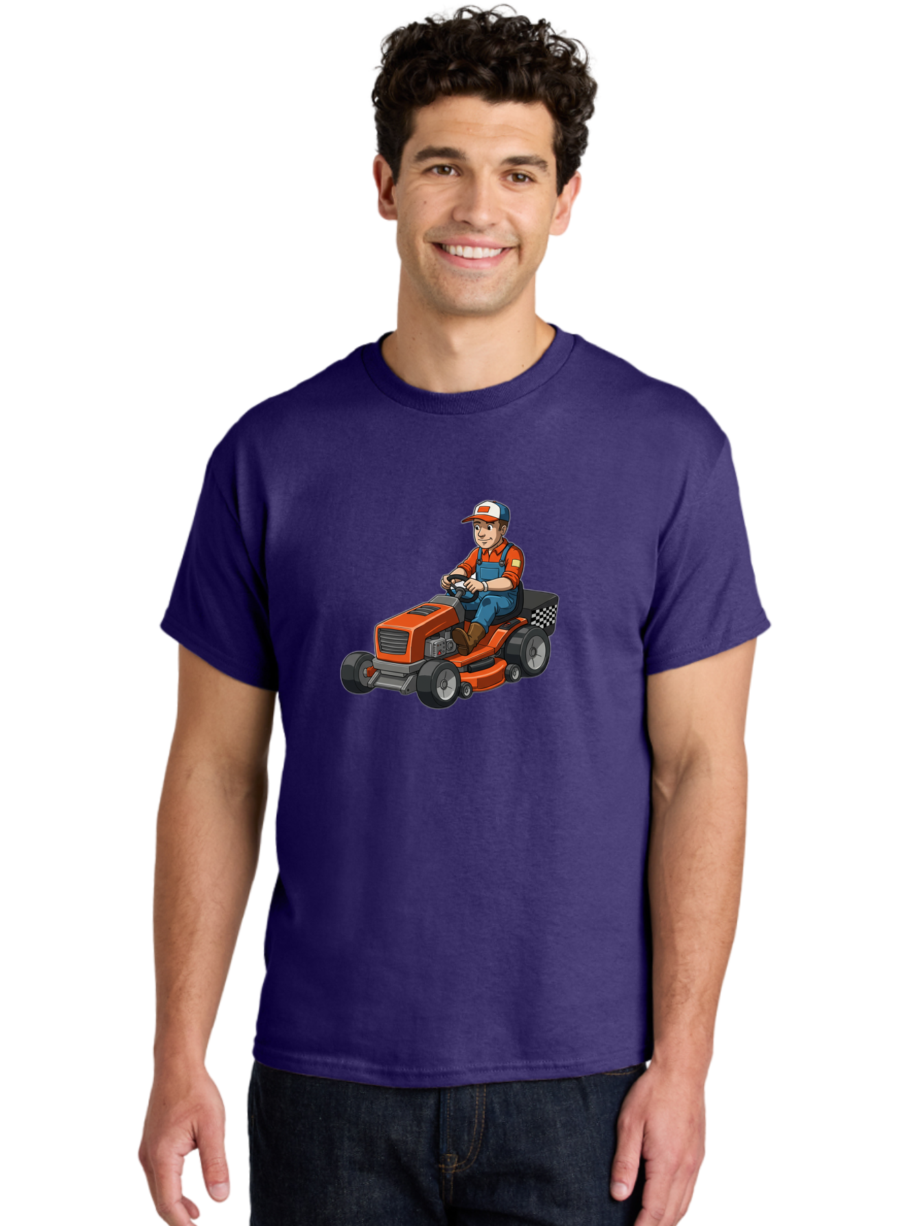 Lawn-Mower-Operator Men'S Graphic Tee, 100% Cotton, Comfortable Casual Summer Wear, Machine Washable, Lawn Mower, Gardening, Landscaping, Outdoor Work, Gardening Tools, Lawn Care, Mower, Orange Lawn Mower, Checkered Bag Baa916