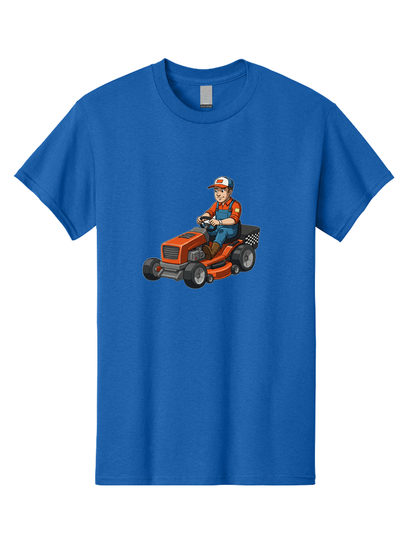 Lawn-Mower-Operator Men'S Graphic Tee, 100% Cotton, Comfortable Casual Summer Wear, Machine Washable, Lawn Mower, Gardening, Landscaping, Outdoor Work, Gardening Tools, Lawn Care, Mower, Orange Lawn Mower, Checkered Bag Baa916