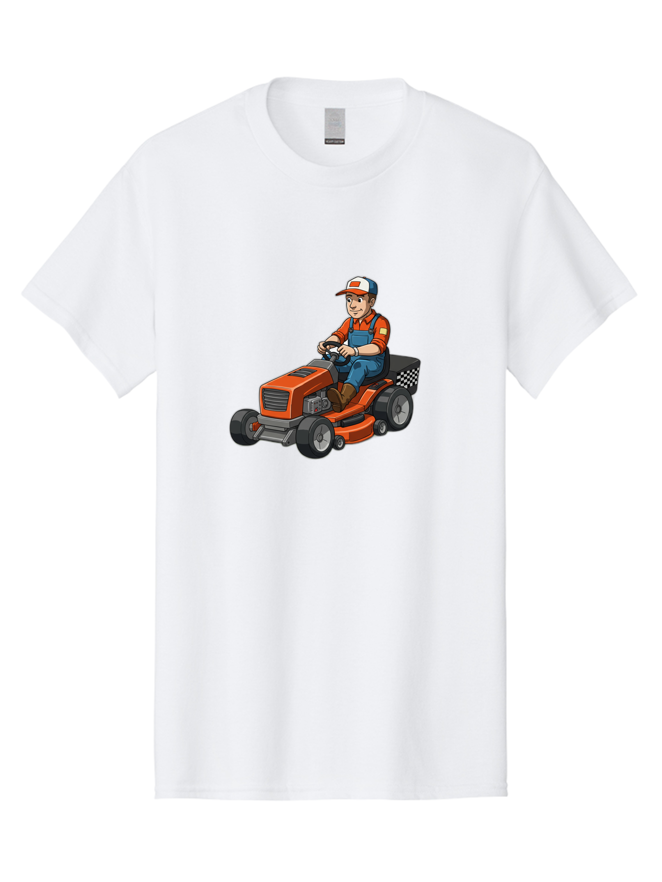 Lawn-Mower-Operator Men'S Graphic Tee, 100% Cotton, Comfortable Casual Summer Wear, Machine Washable, Lawn Mower, Gardening, Landscaping, Outdoor Work, Gardening Tools, Lawn Care, Mower, Orange Lawn Mower, Checkered Bag Baa916