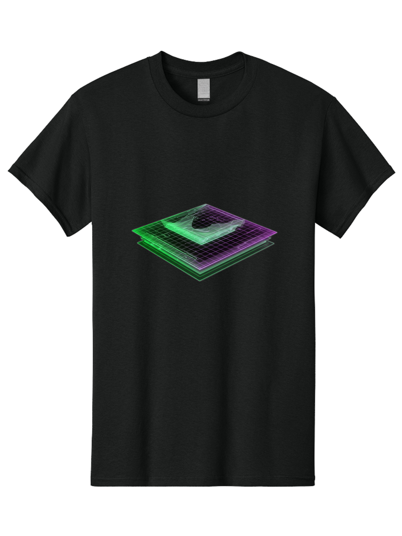 Layered-Grid Men'S Graphic Tee, 100% Cotton, Comfortable Casual Summer Wear, Machine Washable, 3D Grid, Layered Squares, Purple And Green Accents, Grid Pattern, Digital Art, Futuristic Design, Abstract Shapes, Modern Graphic, Layered Effect Baa917