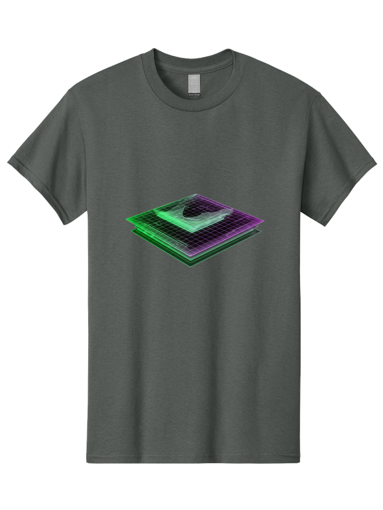 Layered-Grid Men'S Graphic Tee, 100% Cotton, Comfortable Casual Summer Wear, Machine Washable, 3D Grid, Layered Squares, Purple And Green Accents, Grid Pattern, Digital Art, Futuristic Design, Abstract Shapes, Modern Graphic, Layered Effect Baa917