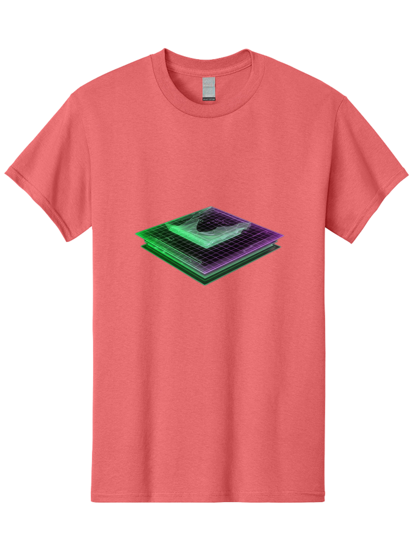 Layered-Grid Men'S Graphic Tee, 100% Cotton, Comfortable Casual Summer Wear, Machine Washable, 3D Grid, Layered Squares, Purple And Green Accents, Grid Pattern, Digital Art, Futuristic Design, Abstract Shapes, Modern Graphic, Layered Effect Baa917