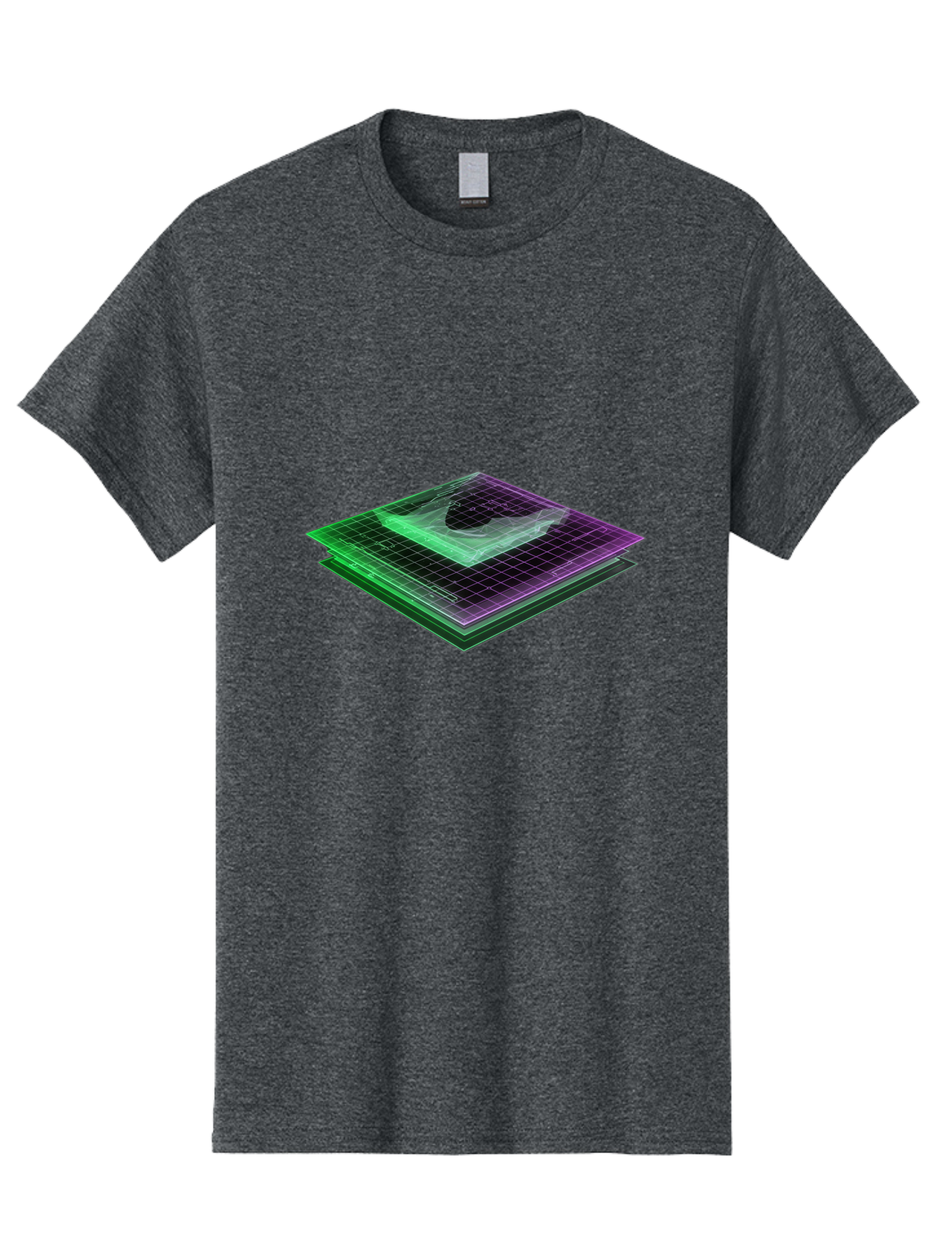 Layered-Grid Men'S Graphic Tee, 100% Cotton, Comfortable Casual Summer Wear, Machine Washable, 3D Grid, Layered Squares, Purple And Green Accents, Grid Pattern, Digital Art, Futuristic Design, Abstract Shapes, Modern Graphic, Layered Effect Baa917