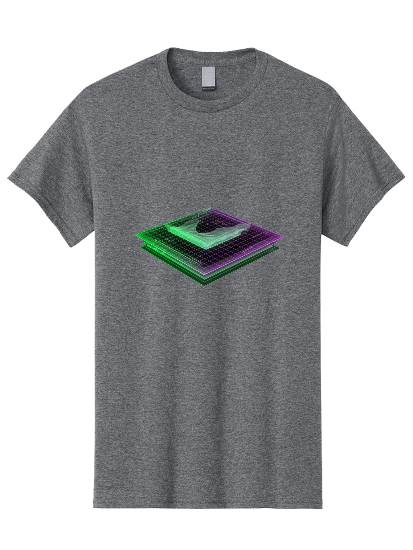 Layered-Grid Men'S Graphic Tee, 100% Cotton, Comfortable Casual Summer Wear, Machine Washable, 3D Grid, Layered Squares, Purple And Green Accents, Grid Pattern, Digital Art, Futuristic Design, Abstract Shapes, Modern Graphic, Layered Effect Baa917