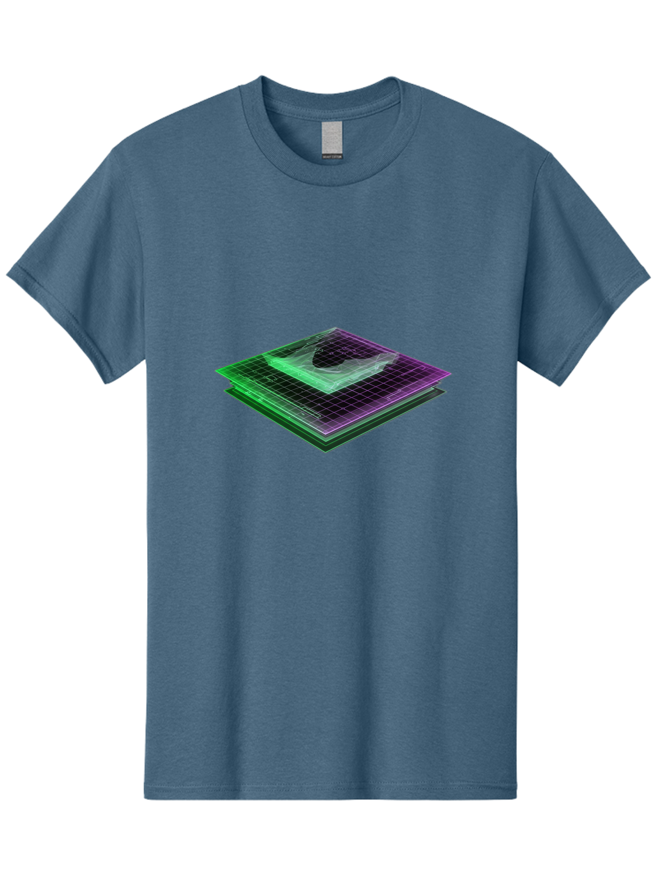 Layered-Grid Men'S Graphic Tee, 100% Cotton, Comfortable Casual Summer Wear, Machine Washable, 3D Grid, Layered Squares, Purple And Green Accents, Grid Pattern, Digital Art, Futuristic Design, Abstract Shapes, Modern Graphic, Layered Effect Baa917