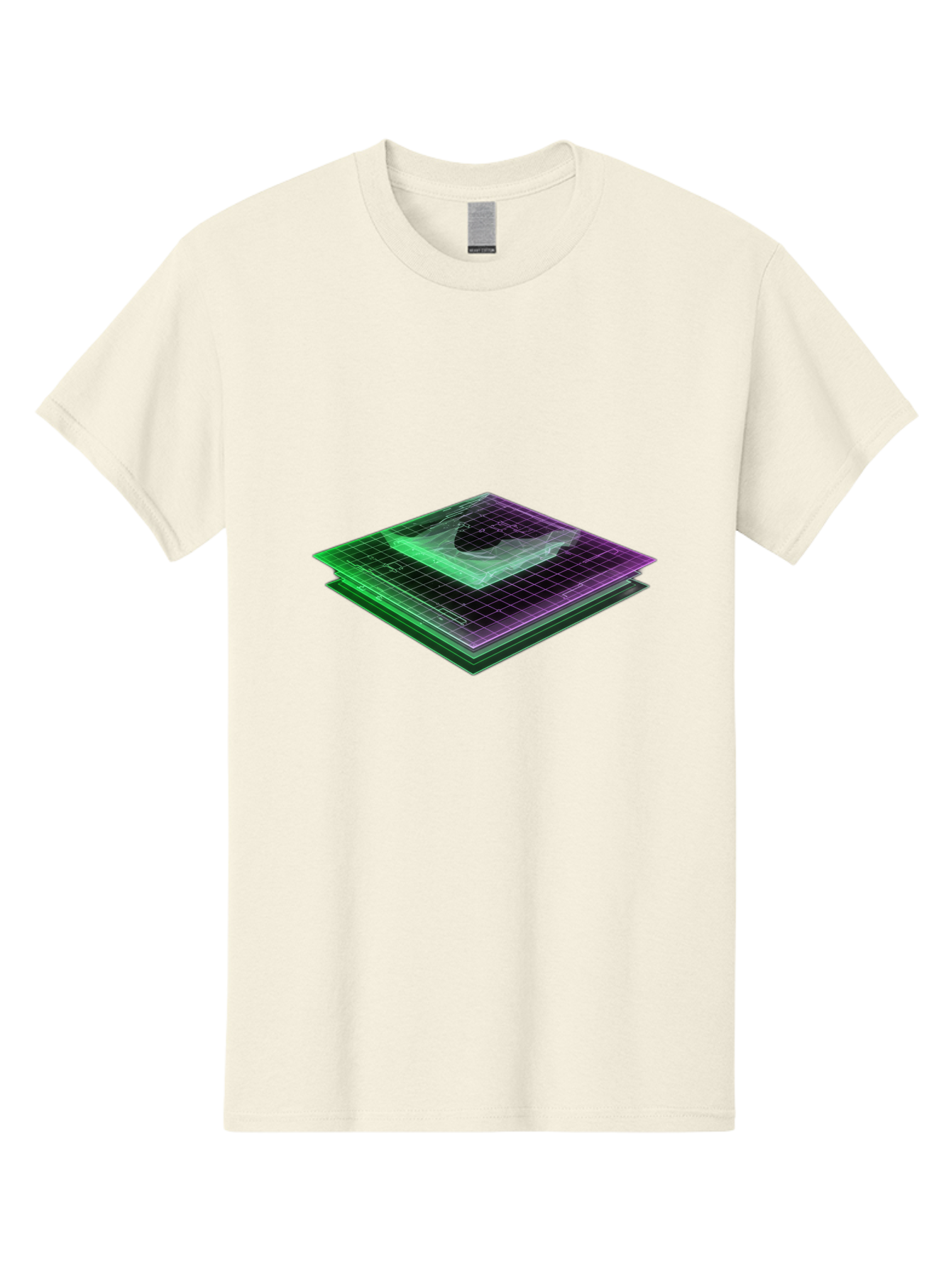 Layered-Grid Men'S Graphic Tee, 100% Cotton, Comfortable Casual Summer Wear, Machine Washable, 3D Grid, Layered Squares, Purple And Green Accents, Grid Pattern, Digital Art, Futuristic Design, Abstract Shapes, Modern Graphic, Layered Effect Baa917