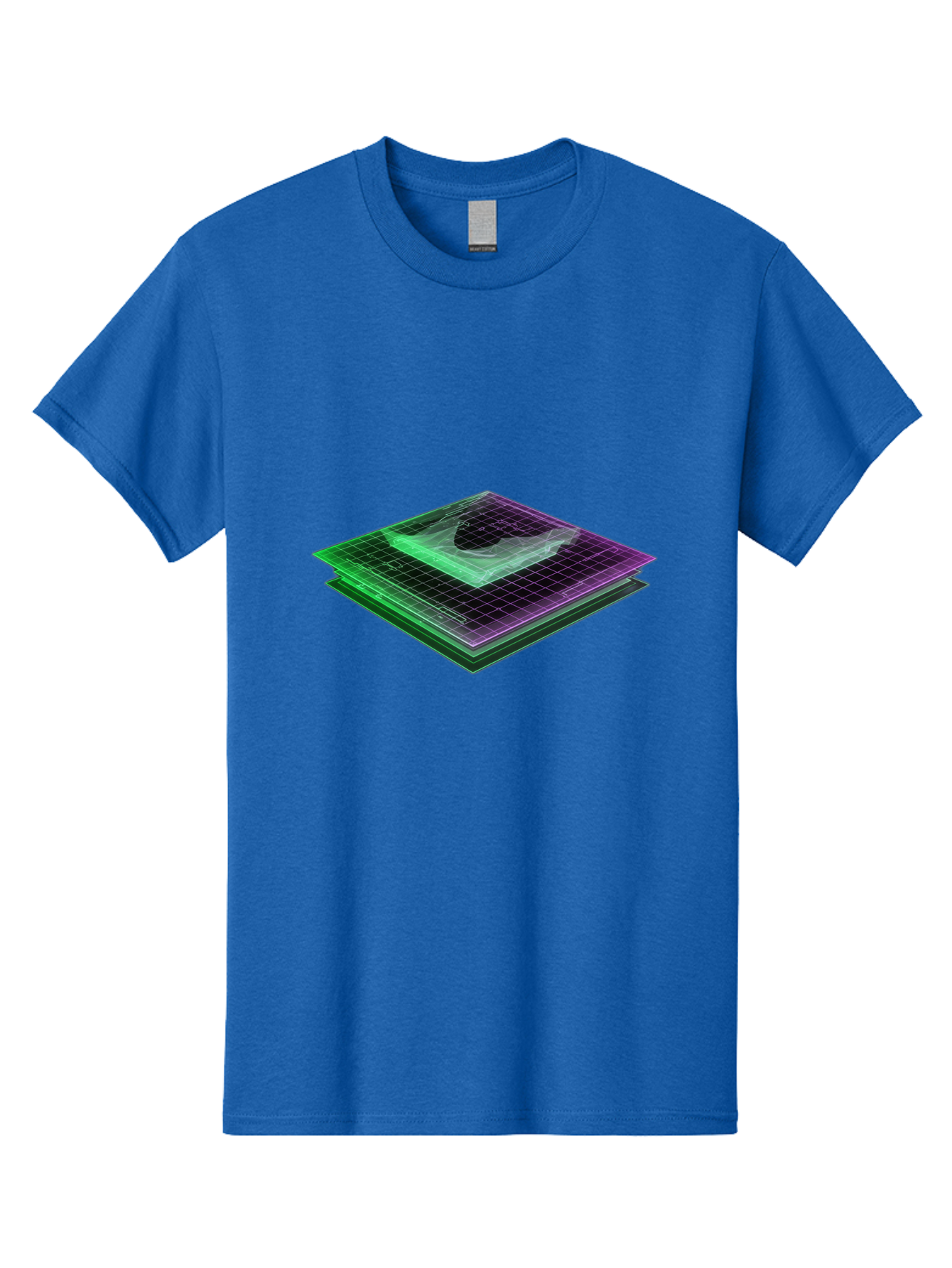 Layered-Grid Men'S Graphic Tee, 100% Cotton, Comfortable Casual Summer Wear, Machine Washable, 3D Grid, Layered Squares, Purple And Green Accents, Grid Pattern, Digital Art, Futuristic Design, Abstract Shapes, Modern Graphic, Layered Effect Baa917