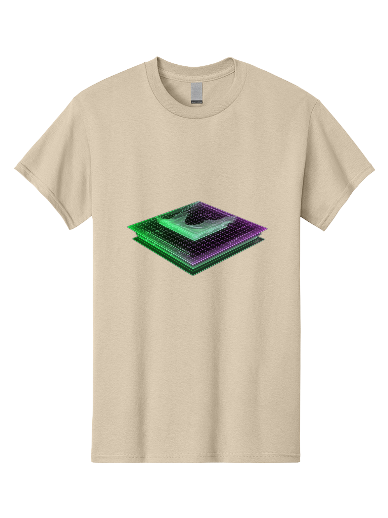 Layered-Grid Men'S Graphic Tee, 100% Cotton, Comfortable Casual Summer Wear, Machine Washable, 3D Grid, Layered Squares, Purple And Green Accents, Grid Pattern, Digital Art, Futuristic Design, Abstract Shapes, Modern Graphic, Layered Effect Baa917