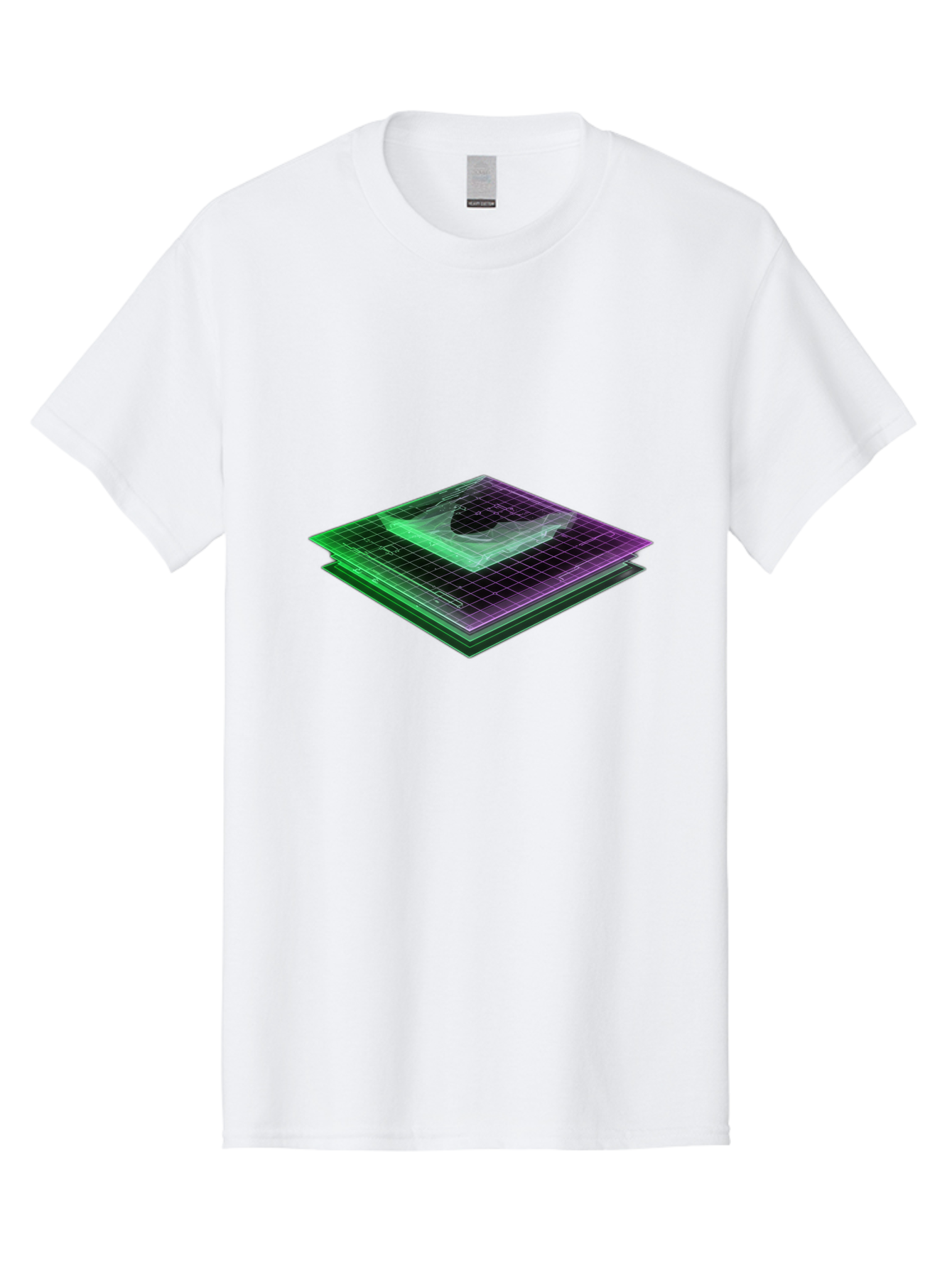 Layered-Grid Men'S Graphic Tee, 100% Cotton, Comfortable Casual Summer Wear, Machine Washable, 3D Grid, Layered Squares, Purple And Green Accents, Grid Pattern, Digital Art, Futuristic Design, Abstract Shapes, Modern Graphic, Layered Effect Baa917