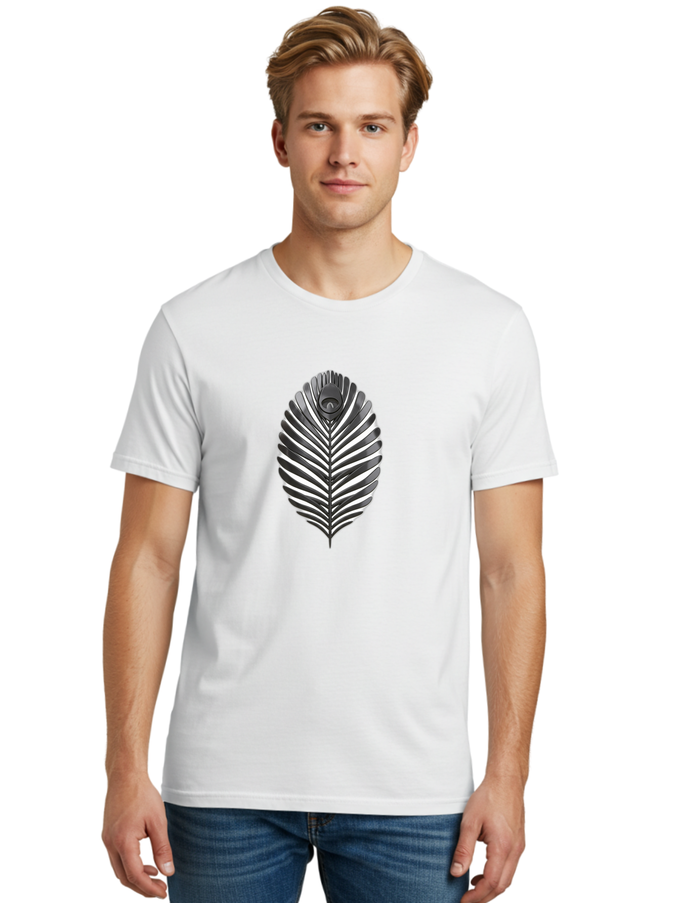 Leaf-Logo Men'S Graphic Tee, 100% Cotton, Comfortable Casual Summer Wear, Machine Washable, Leaf With Wings, Mythical Creature, Fantasy Art, Abstract Design, Nature-Inspired, Surrealism, Organic Shapes, Symbolic Representation Baa918