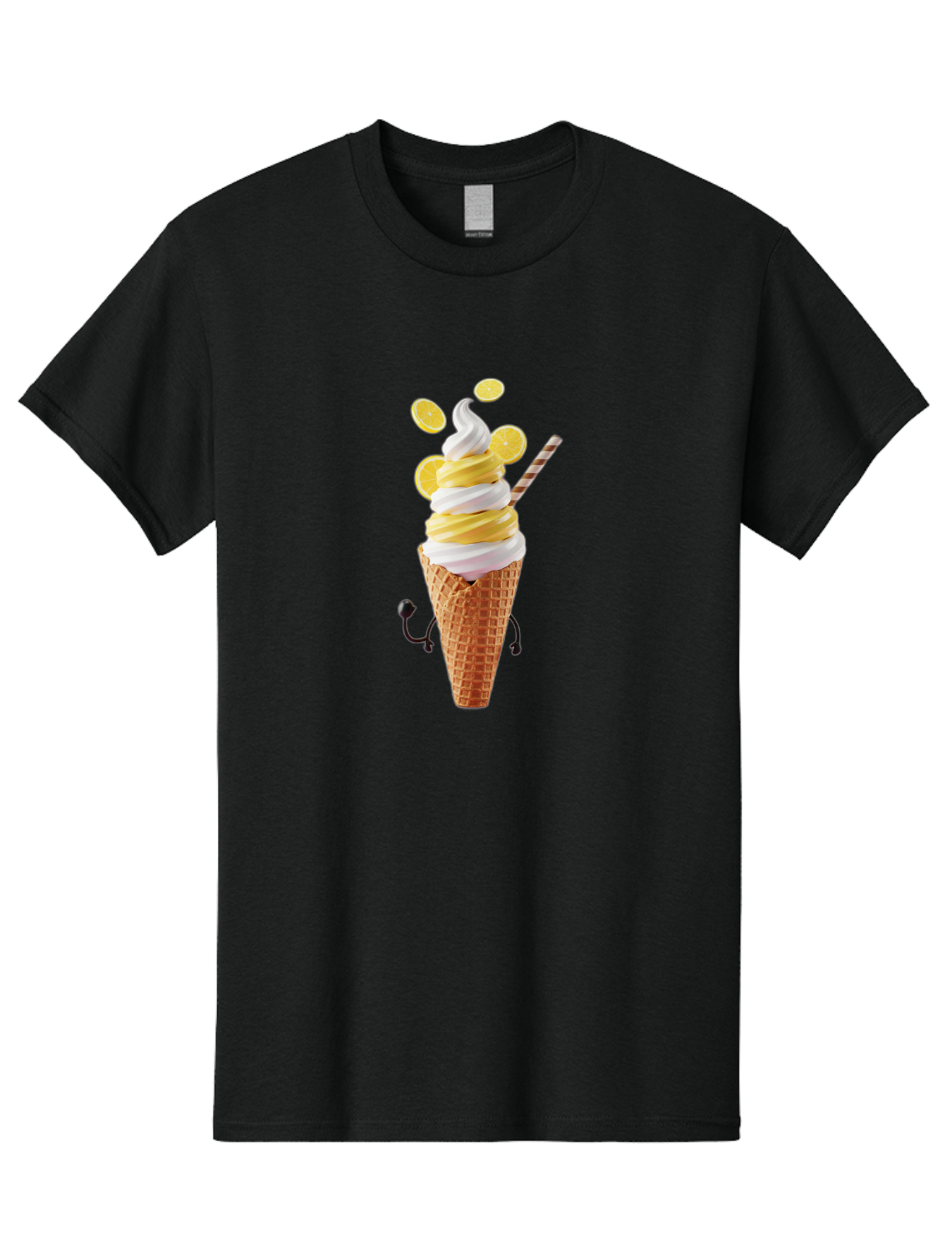 Lemon-Ice-Cream-Cone Men'S Graphic Tee, 100% Cotton, Comfortable Casual Summer Wear, Machine Washable, Lemon Ice Cream, Soft Serve Ice Cream, Waffle Cone, Citrus Flavor, Sweet Treat, Frozen Dessert, Summer Snack, Refreshing Dessert, Fun Food, Baa919