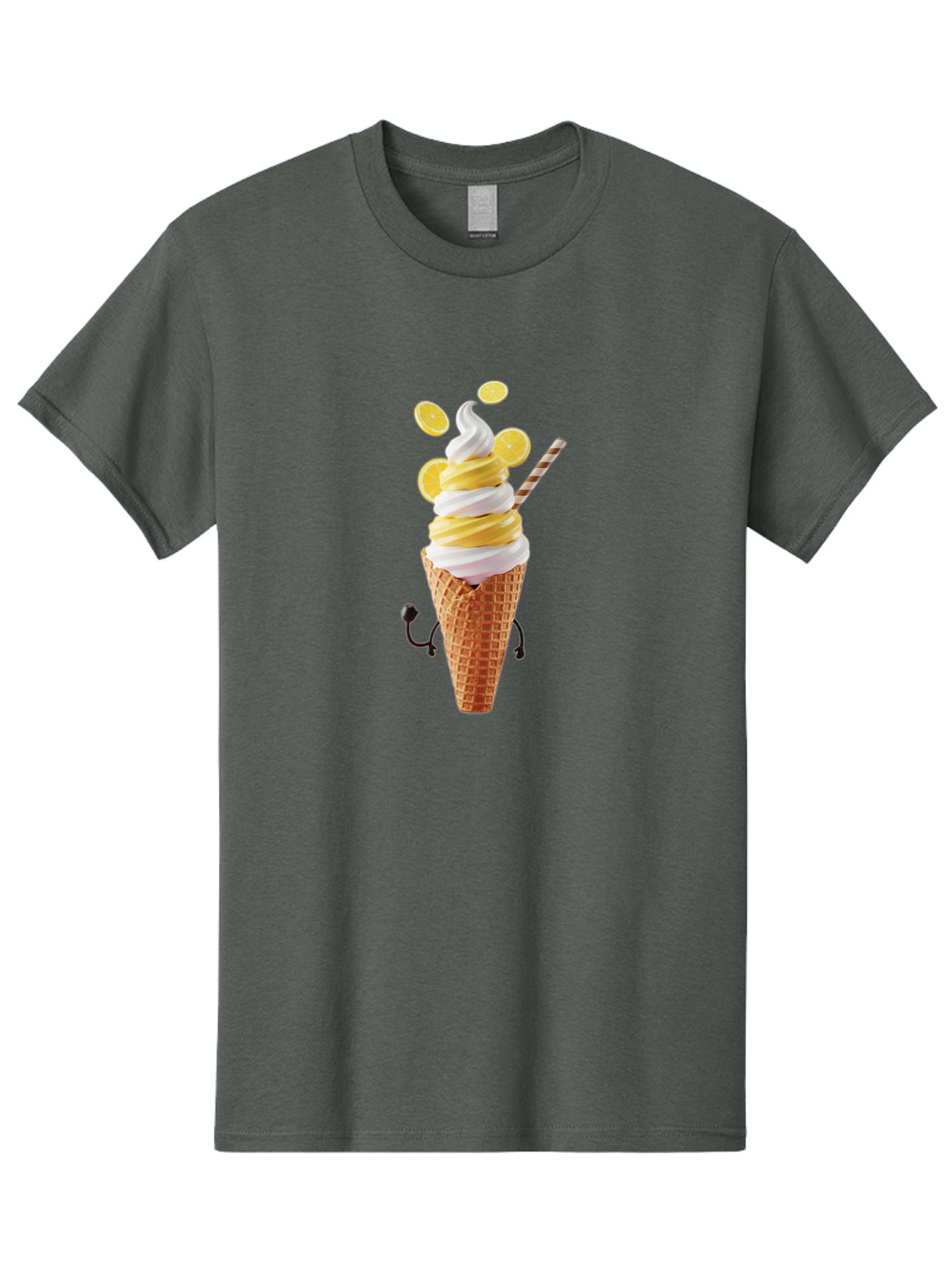 Lemon-Ice-Cream-Cone Men'S Graphic Tee, 100% Cotton, Comfortable Casual Summer Wear, Machine Washable, Lemon Ice Cream, Soft Serve Ice Cream, Waffle Cone, Citrus Flavor, Sweet Treat, Frozen Dessert, Summer Snack, Refreshing Dessert, Fun Food, Baa919