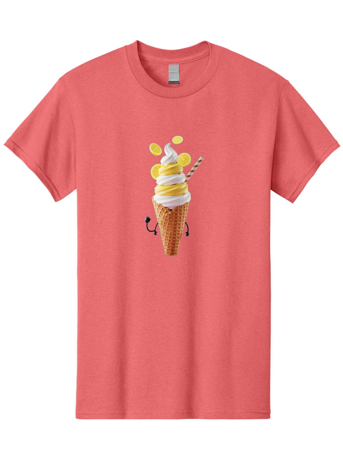 Lemon-Ice-Cream-Cone Men'S Graphic Tee, 100% Cotton, Comfortable Casual Summer Wear, Machine Washable, Lemon Ice Cream, Soft Serve Ice Cream, Waffle Cone, Citrus Flavor, Sweet Treat, Frozen Dessert, Summer Snack, Refreshing Dessert, Fun Food, Baa919