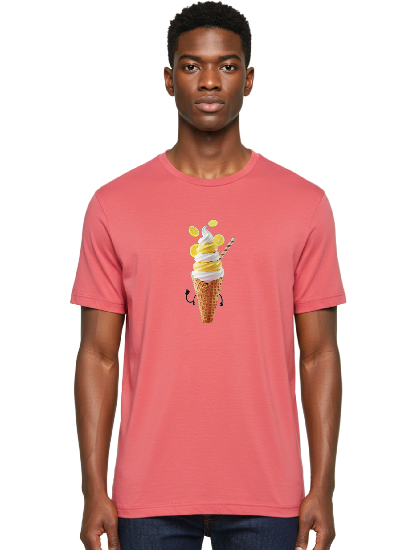 Lemon-Ice-Cream-Cone Men'S Graphic Tee, 100% Cotton, Comfortable Casual Summer Wear, Machine Washable, Lemon Ice Cream, Soft Serve Ice Cream, Waffle Cone, Citrus Flavor, Sweet Treat, Frozen Dessert, Summer Snack, Refreshing Dessert, Fun Food, Baa919
