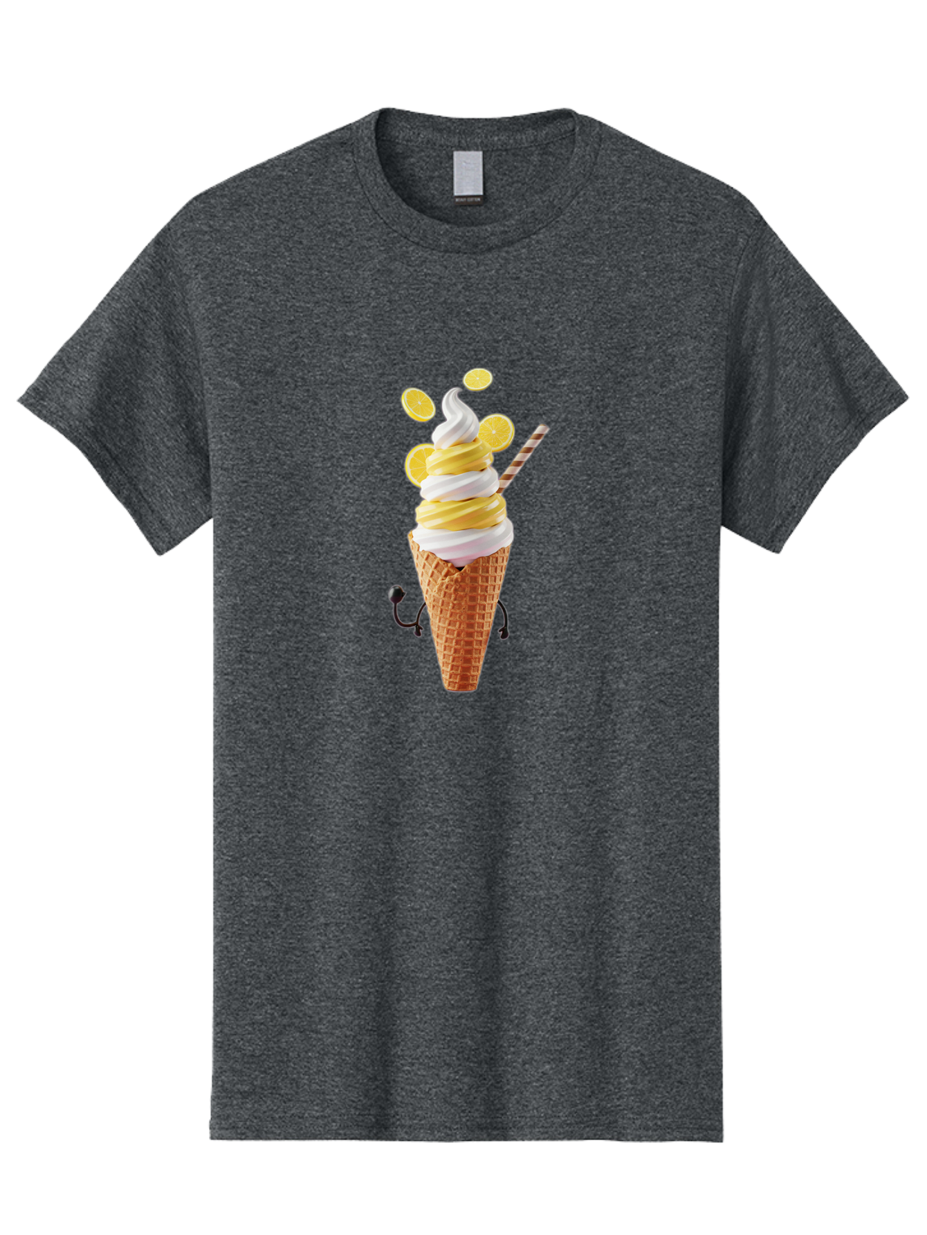 Lemon-Ice-Cream-Cone Men'S Graphic Tee, 100% Cotton, Comfortable Casual Summer Wear, Machine Washable, Lemon Ice Cream, Soft Serve Ice Cream, Waffle Cone, Citrus Flavor, Sweet Treat, Frozen Dessert, Summer Snack, Refreshing Dessert, Fun Food, Baa919