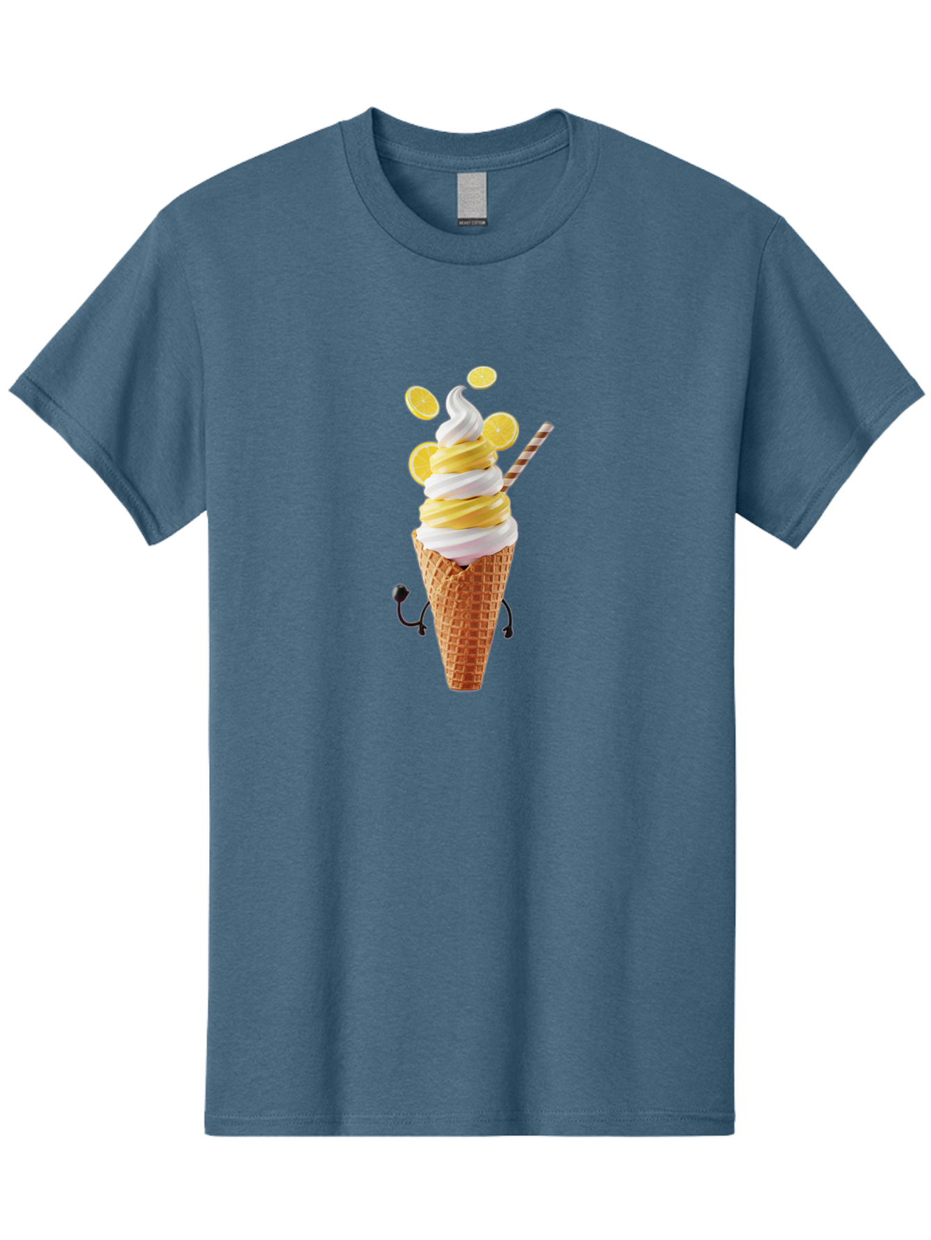 Lemon-Ice-Cream-Cone Men'S Graphic Tee, 100% Cotton, Comfortable Casual Summer Wear, Machine Washable, Lemon Ice Cream, Soft Serve Ice Cream, Waffle Cone, Citrus Flavor, Sweet Treat, Frozen Dessert, Summer Snack, Refreshing Dessert, Fun Food, Baa919