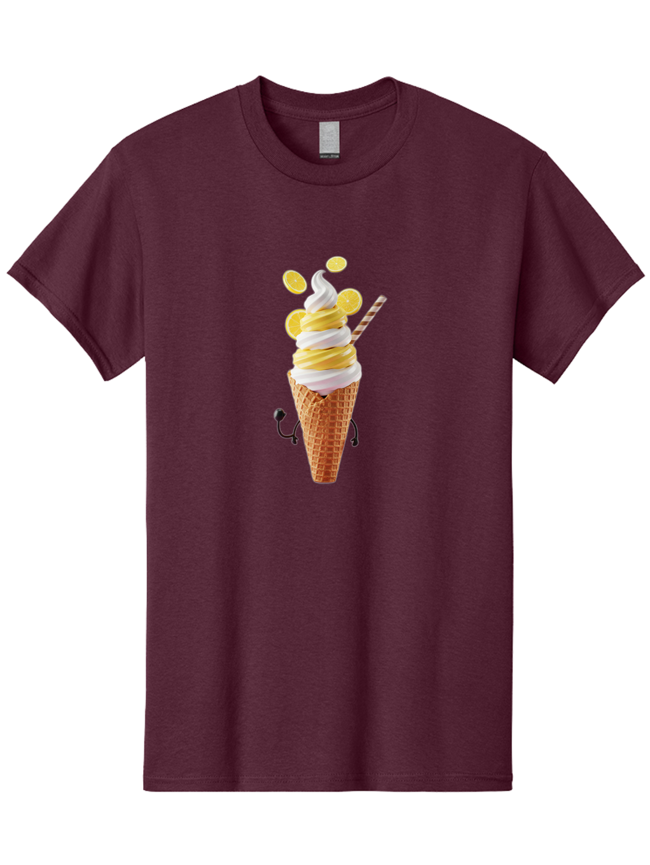 Lemon-Ice-Cream-Cone Men'S Graphic Tee, 100% Cotton, Comfortable Casual Summer Wear, Machine Washable, Lemon Ice Cream, Soft Serve Ice Cream, Waffle Cone, Citrus Flavor, Sweet Treat, Frozen Dessert, Summer Snack, Refreshing Dessert, Fun Food, Baa919