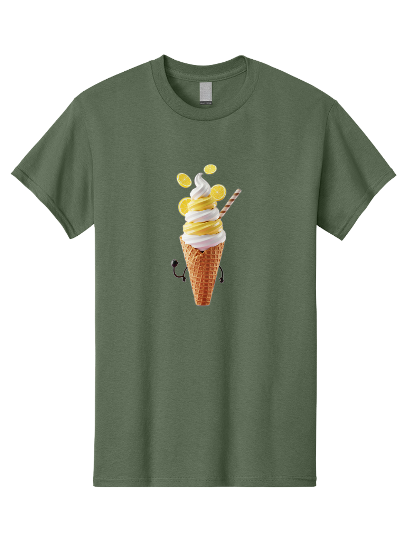 Lemon-Ice-Cream-Cone Men'S Graphic Tee, 100% Cotton, Comfortable Casual Summer Wear, Machine Washable, Lemon Ice Cream, Soft Serve Ice Cream, Waffle Cone, Citrus Flavor, Sweet Treat, Frozen Dessert, Summer Snack, Refreshing Dessert, Fun Food, Baa919