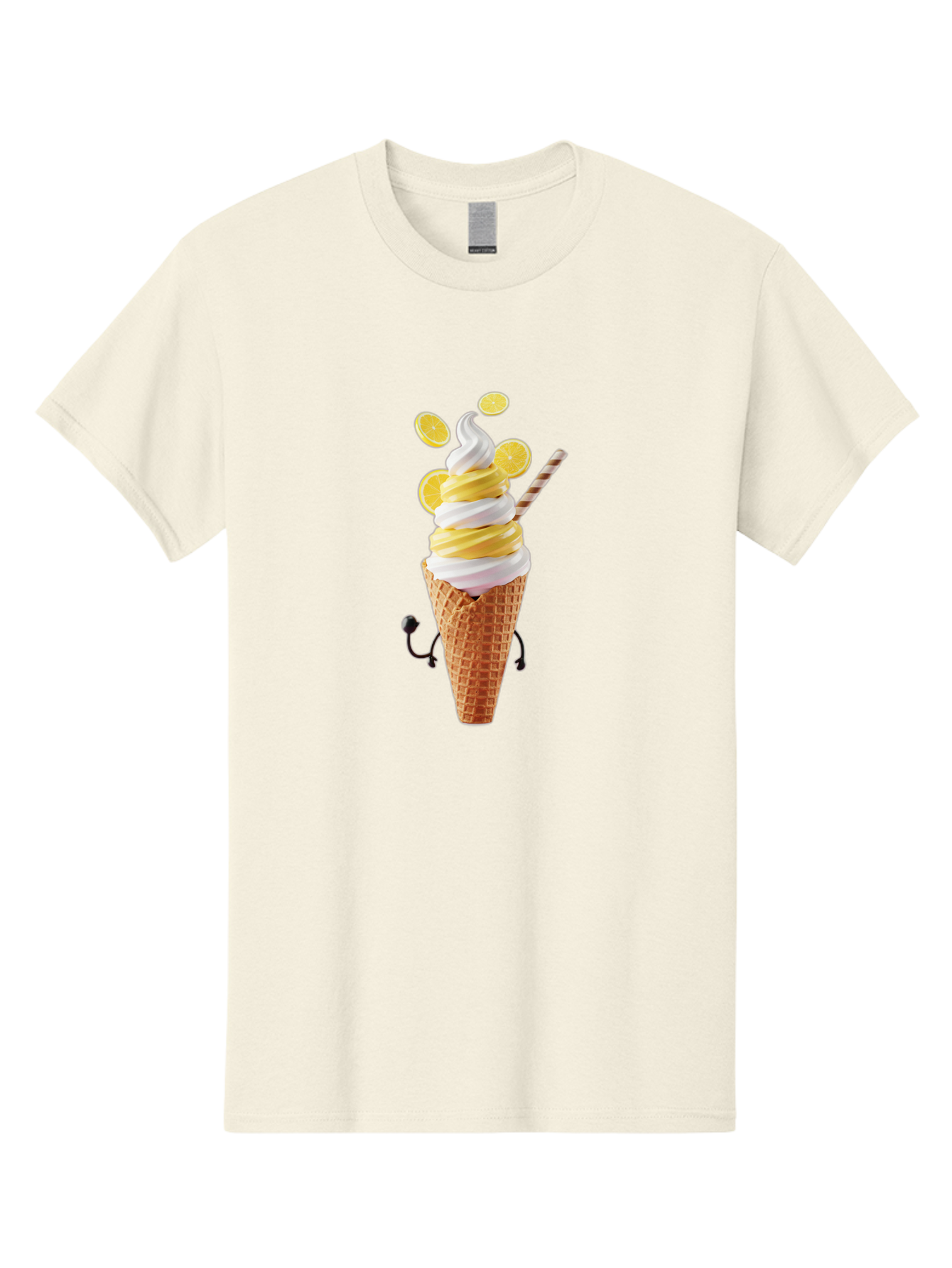 Lemon-Ice-Cream-Cone Men'S Graphic Tee, 100% Cotton, Comfortable Casual Summer Wear, Machine Washable, Lemon Ice Cream, Soft Serve Ice Cream, Waffle Cone, Citrus Flavor, Sweet Treat, Frozen Dessert, Summer Snack, Refreshing Dessert, Fun Food, Baa919