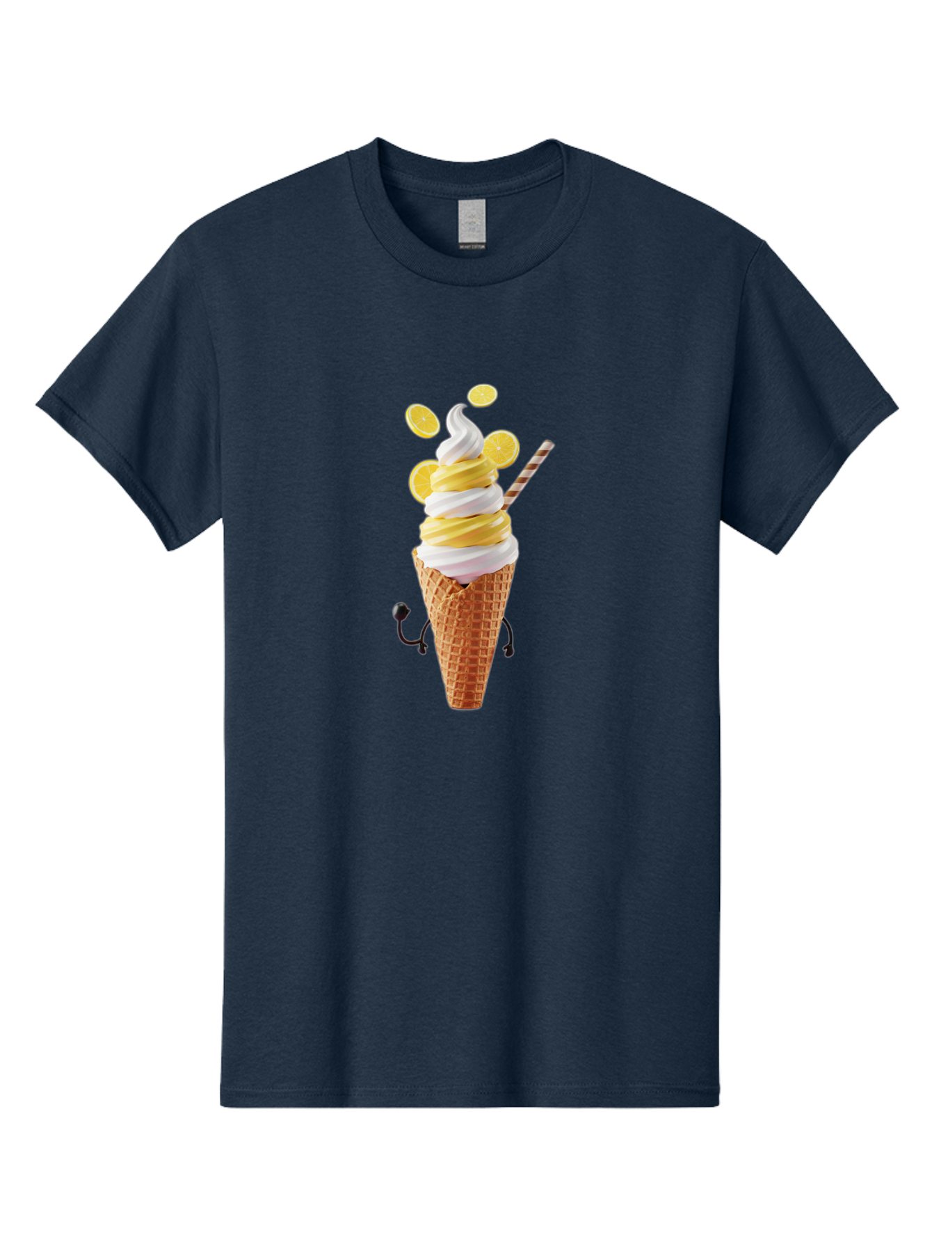 Lemon-Ice-Cream-Cone Men'S Graphic Tee, 100% Cotton, Comfortable Casual Summer Wear, Machine Washable, Lemon Ice Cream, Soft Serve Ice Cream, Waffle Cone, Citrus Flavor, Sweet Treat, Frozen Dessert, Summer Snack, Refreshing Dessert, Fun Food, Baa919