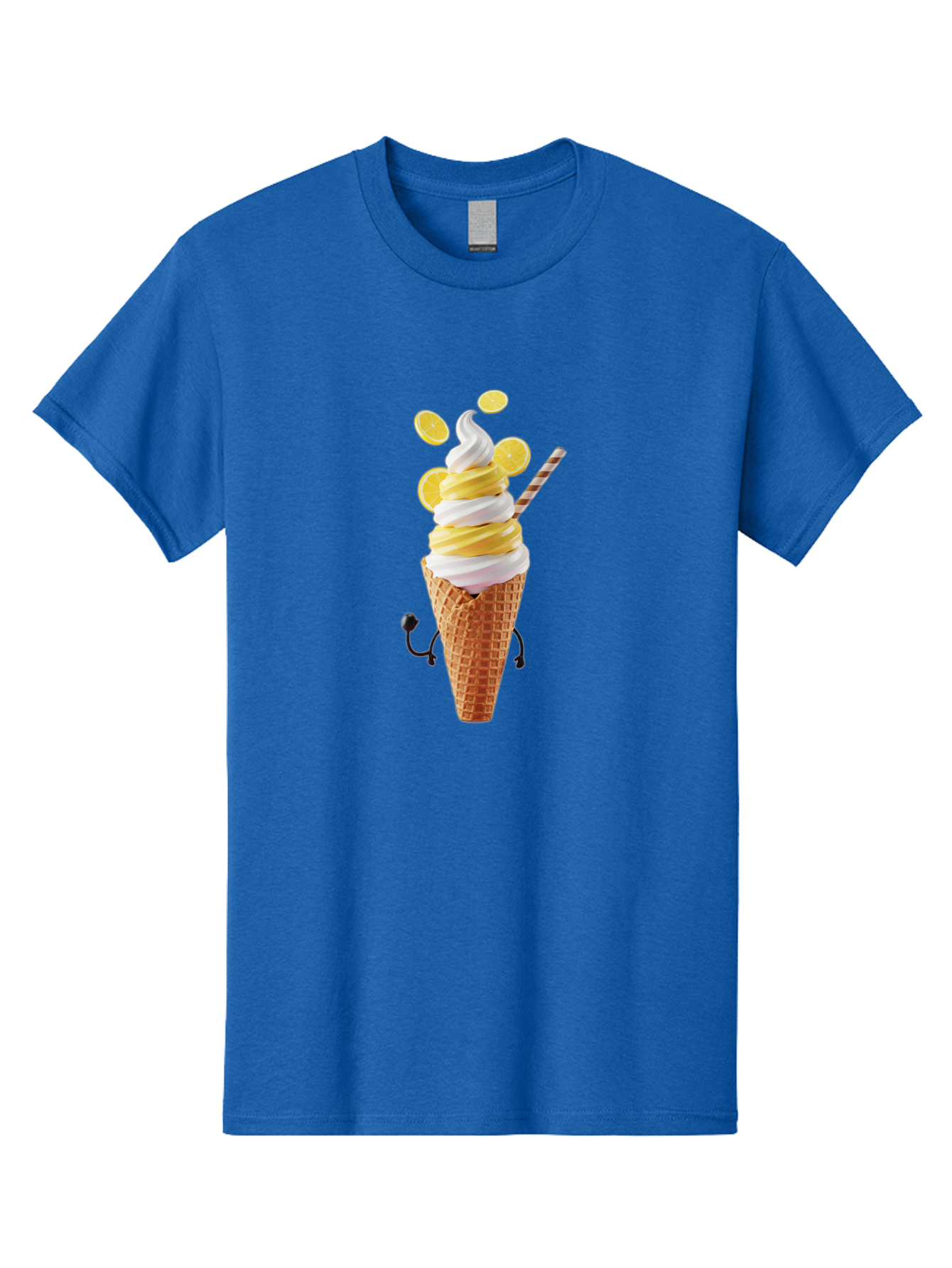 Lemon-Ice-Cream-Cone Men'S Graphic Tee, 100% Cotton, Comfortable Casual Summer Wear, Machine Washable, Lemon Ice Cream, Soft Serve Ice Cream, Waffle Cone, Citrus Flavor, Sweet Treat, Frozen Dessert, Summer Snack, Refreshing Dessert, Fun Food, Baa919