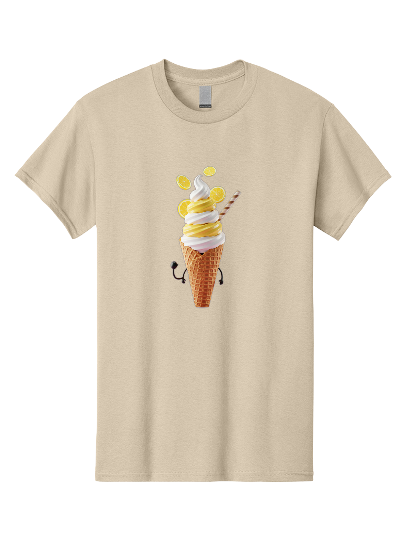 Lemon-Ice-Cream-Cone Men'S Graphic Tee, 100% Cotton, Comfortable Casual Summer Wear, Machine Washable, Lemon Ice Cream, Soft Serve Ice Cream, Waffle Cone, Citrus Flavor, Sweet Treat, Frozen Dessert, Summer Snack, Refreshing Dessert, Fun Food, Baa919
