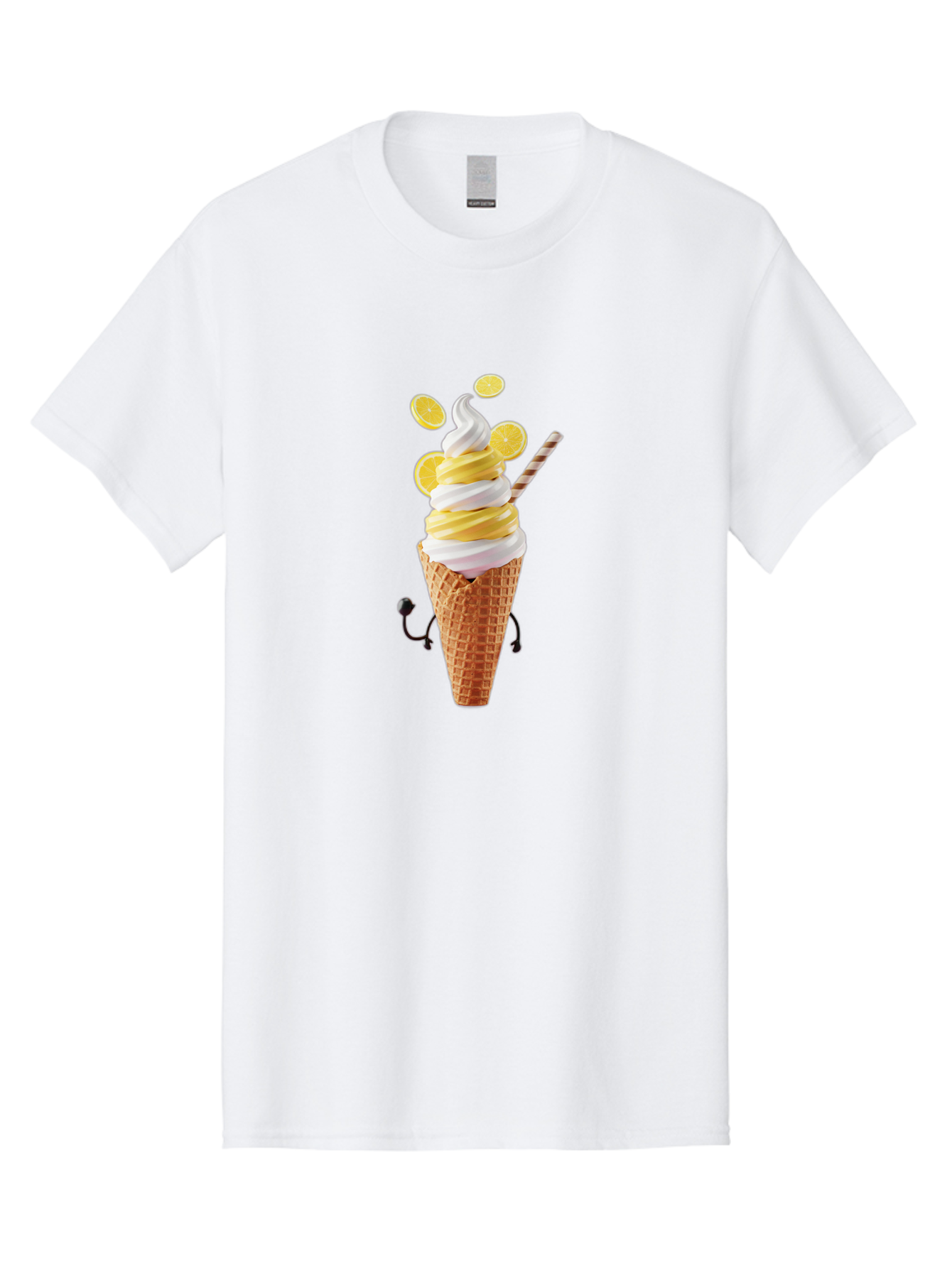 Lemon-Ice-Cream-Cone Men'S Graphic Tee, 100% Cotton, Comfortable Casual Summer Wear, Machine Washable, Lemon Ice Cream, Soft Serve Ice Cream, Waffle Cone, Citrus Flavor, Sweet Treat, Frozen Dessert, Summer Snack, Refreshing Dessert, Fun Food, Baa919