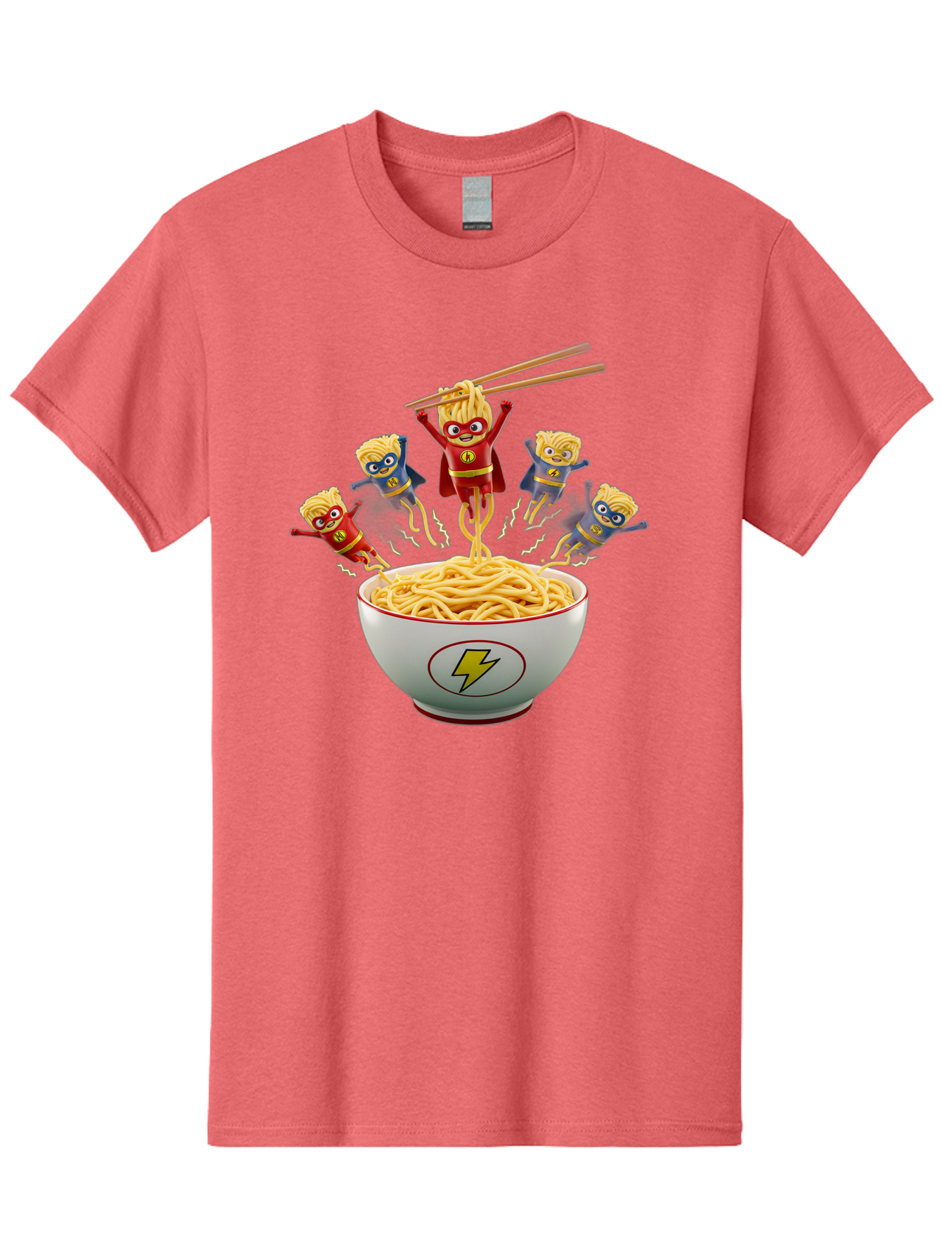 Lightning-Noodles Men'S Graphic Tee, 100% Cotton, Comfortable Casual Summer Wear, Machine Washable, Noodle Superheroes, Cartoon Characters, Comic Book Style, Asian Cuisine, Noodles, Chopsticks, Superhero Costumes, Funny, Playful, Baa920