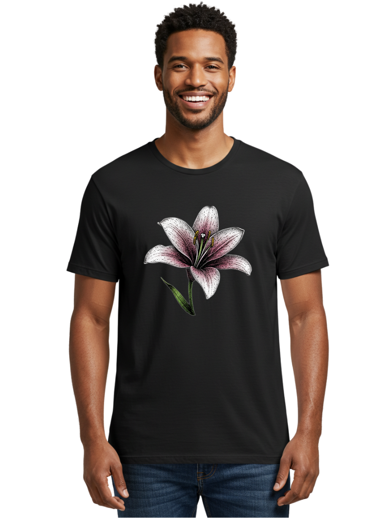 Lily-1 Men'S Graphic Tee, 100% Cotton, Comfortable Casual Summer Wear, Machine Washable, Lily Flower, Elegant Bloom, White And Purple Petals, Botanical Illustration, Delicate Stamens, Floral Beauty, Vintage Art, Flower Drawing Baa921