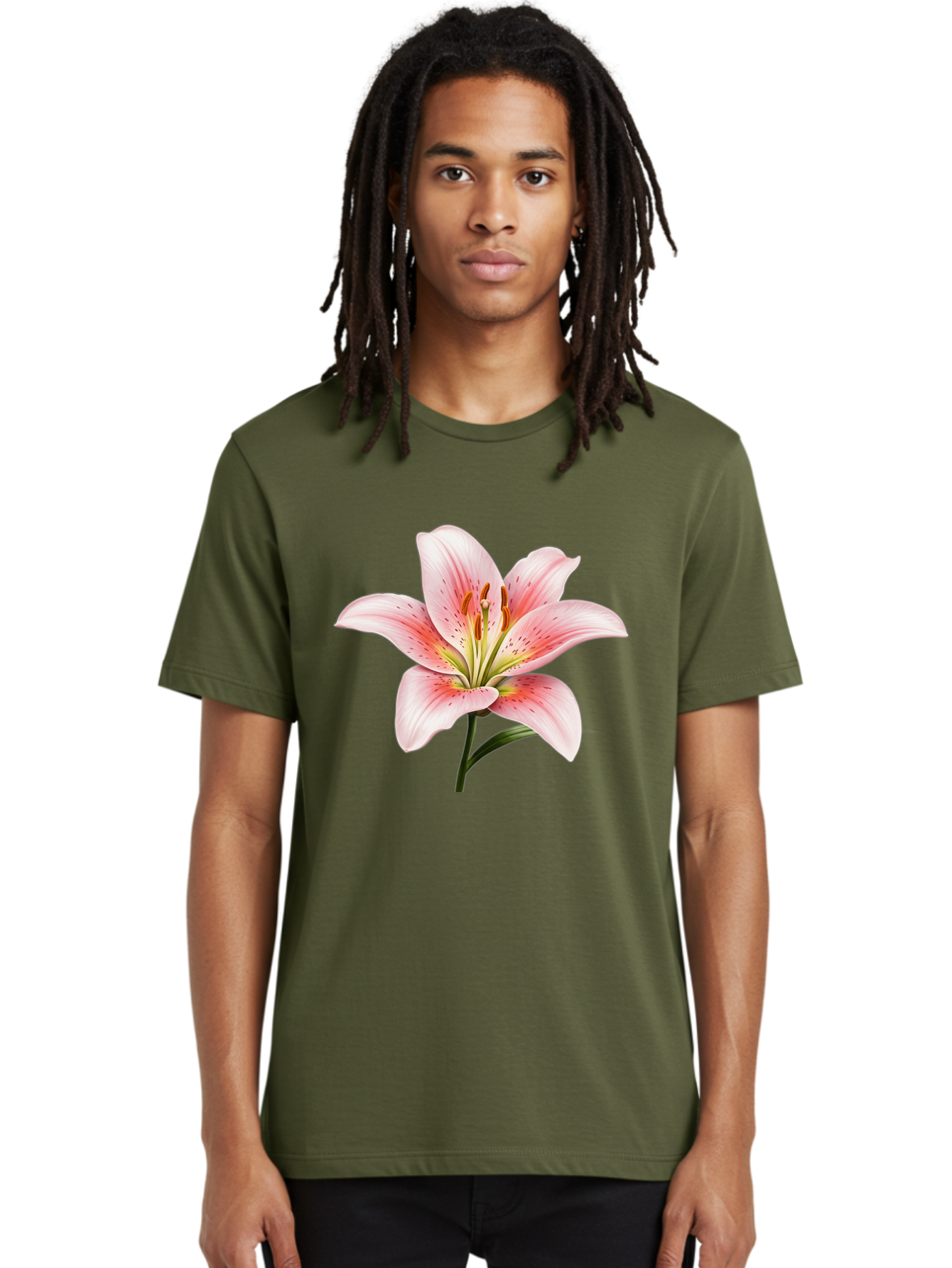 Lily Men'S Graphic Tee, 100% Cotton, Comfortable Casual Summer Wear, Machine Washable, Pink Lily, Floral Beauty, Delicate Petals, Yellow Stamens, Botanical Art, Flower Illustration, Soft Pink Hues, Elegant Bloom Baa922