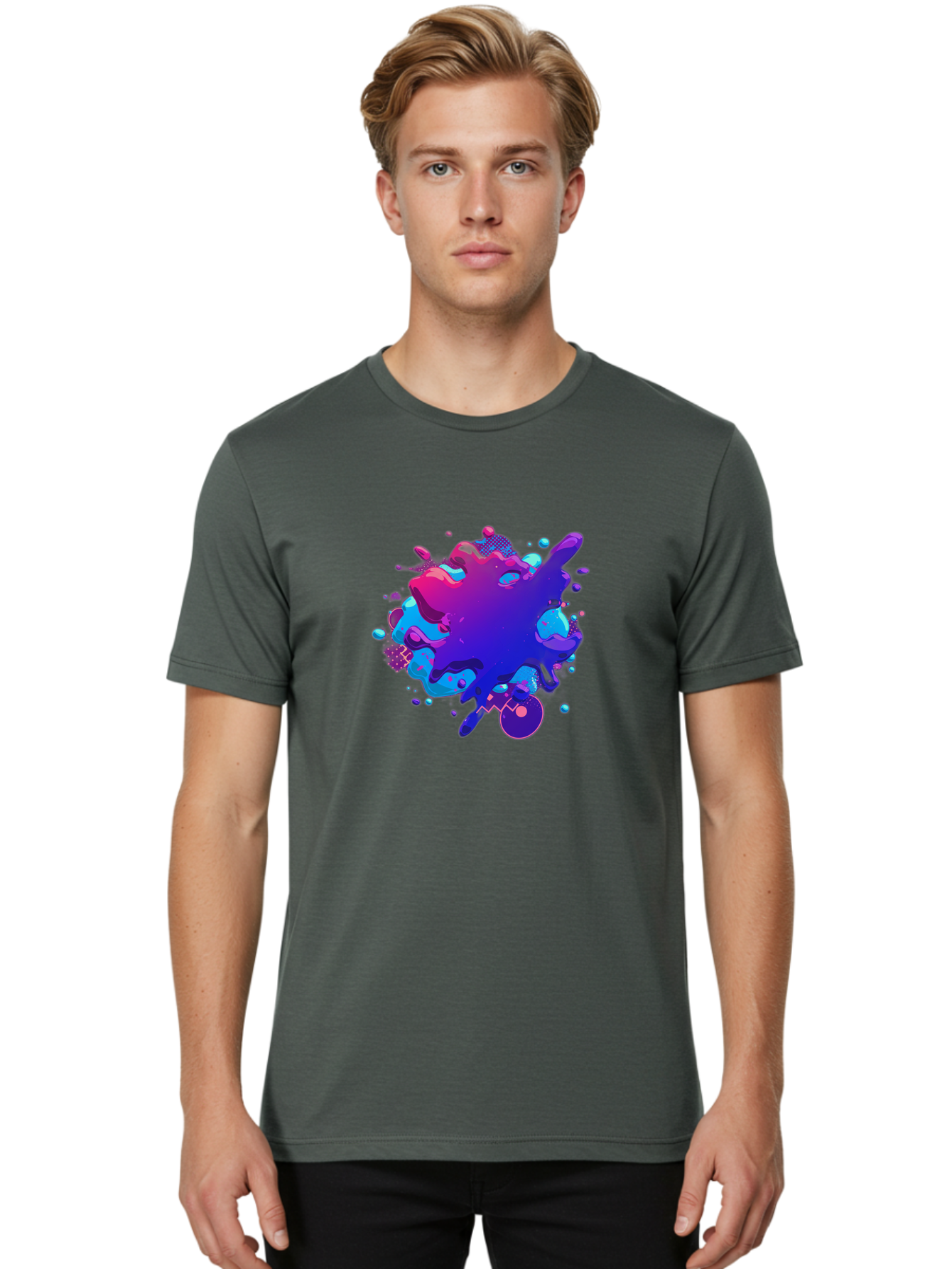 Liquid-Splash Men'S Graphic Tee, 100% Cotton, Comfortable Casual Summer Wear, Machine Washable, Purple Paint Splash, Vibrant Colors, Abstract Design, Fluid Art, Dynamic Shapes, Creative Expression, Colorful Splatter, Artistic Splash Baa923