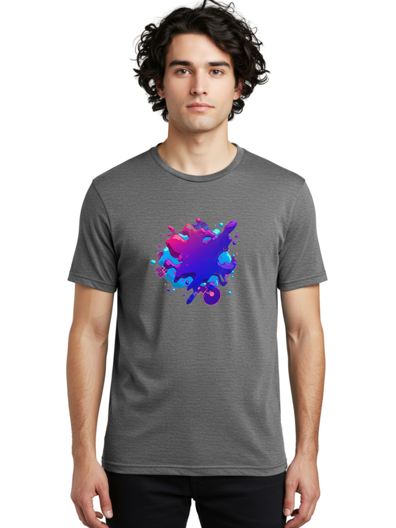Liquid-Splash Men'S Graphic Tee, 100% Cotton, Comfortable Casual Summer Wear, Machine Washable, Purple Paint Splash, Vibrant Colors, Abstract Design, Fluid Art, Dynamic Shapes, Creative Expression, Colorful Splatter, Artistic Splash Baa923