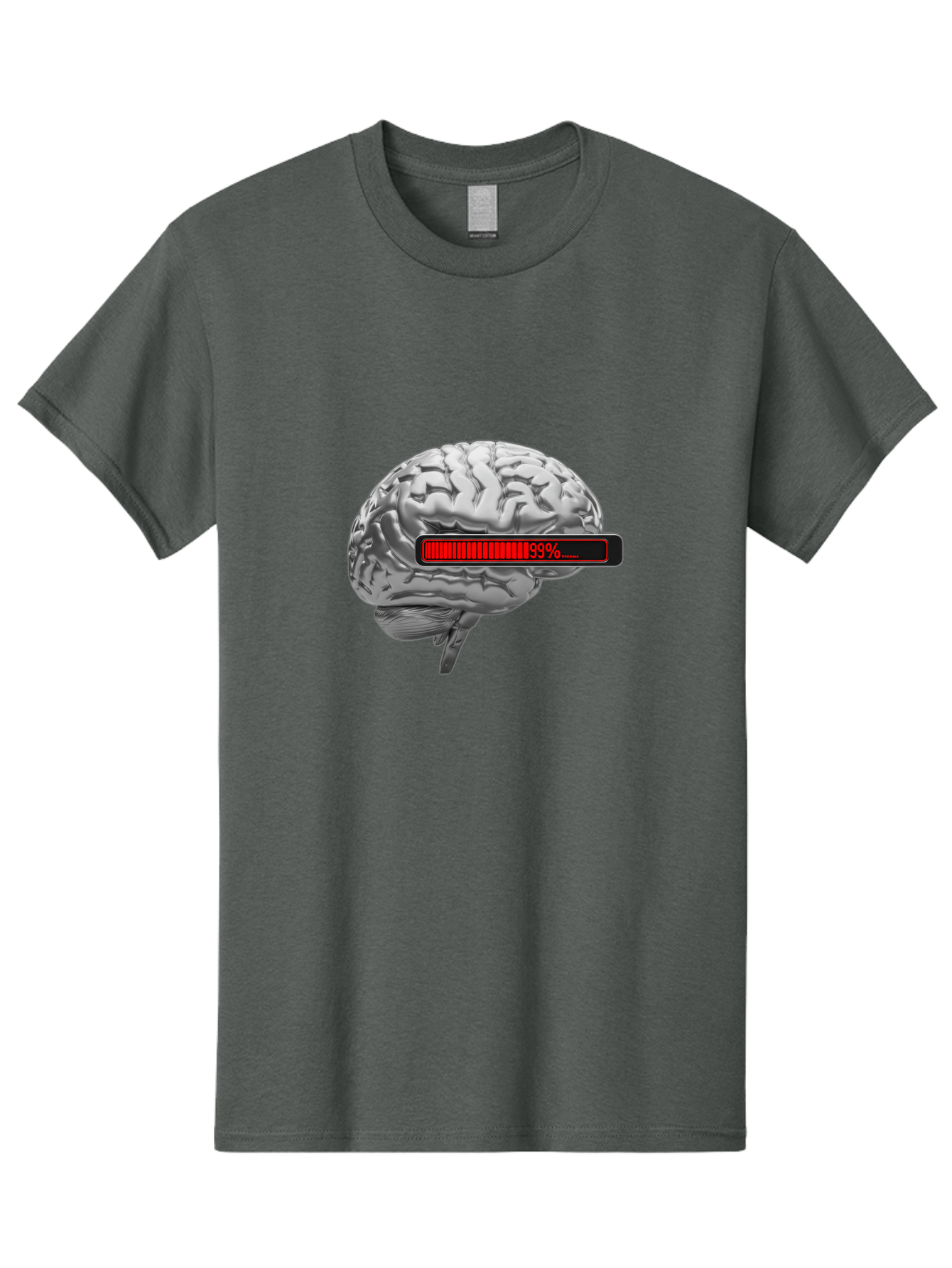 Loading-Brain-1 Men'S Graphic Tee, 100% Cotton, Comfortable Casual Summer Wear, Machine Washable, Human Brain, Loading Bar, Progress Indicator, 99% Complete, Grey Brain, Futuristic Concept, Technology Integration, Cognitive Processing, Baa924