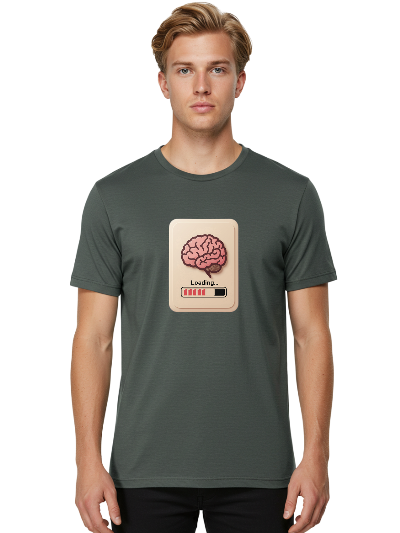 Loading-Brain Men'S Graphic Tee, 100% Cotton, Comfortable Casual Summer Wear, Machine Washable, Brain Loading Animation, Progress Bar, Cognitive Development, Mental Processing, Brain Function, Knowledge Acquisition Baa925