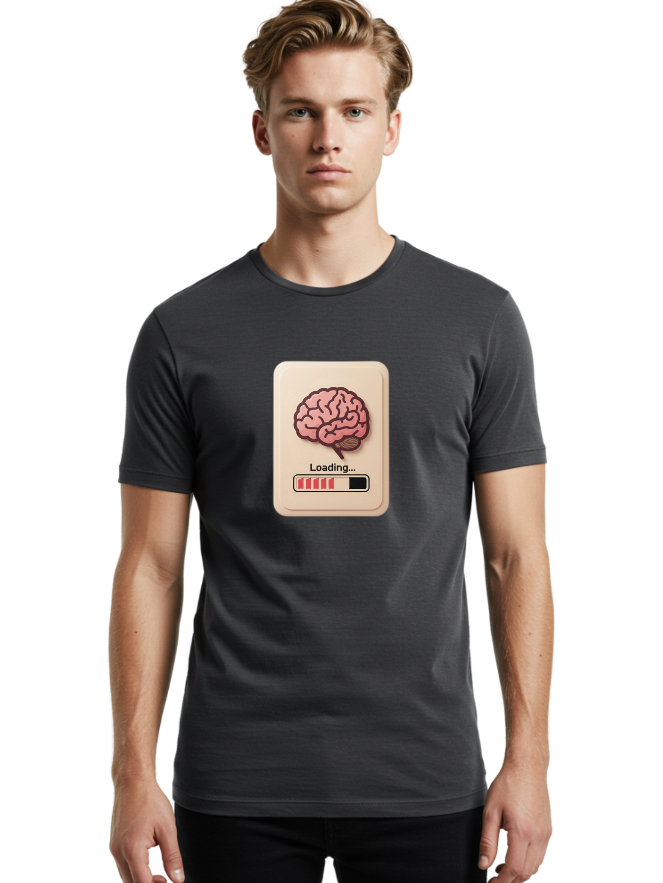 Loading-Brain Men'S Graphic Tee, 100% Cotton, Comfortable Casual Summer Wear, Machine Washable, Brain Loading Animation, Progress Bar, Cognitive Development, Mental Processing, Brain Function, Knowledge Acquisition Baa925