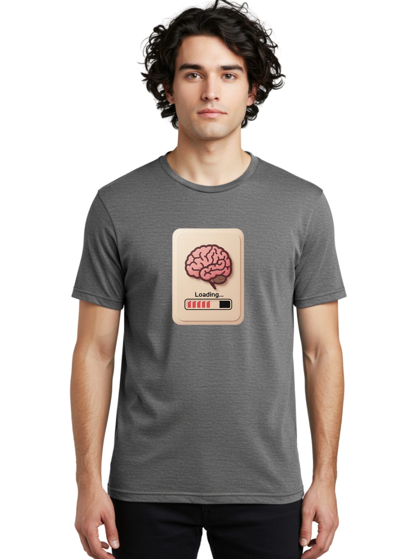 Loading-Brain Men'S Graphic Tee, 100% Cotton, Comfortable Casual Summer Wear, Machine Washable, Brain Loading Animation, Progress Bar, Cognitive Development, Mental Processing, Brain Function, Knowledge Acquisition Baa925
