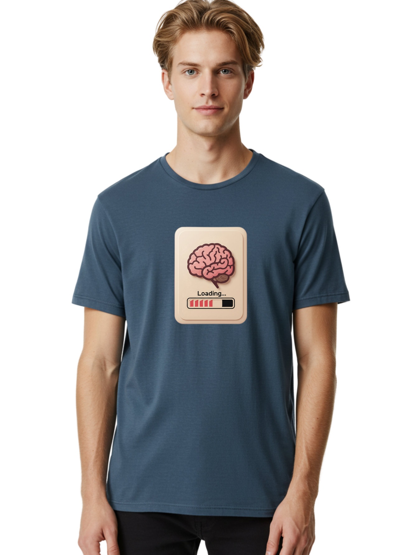 Loading-Brain Men'S Graphic Tee, 100% Cotton, Comfortable Casual Summer Wear, Machine Washable, Brain Loading Animation, Progress Bar, Cognitive Development, Mental Processing, Brain Function, Knowledge Acquisition Baa925