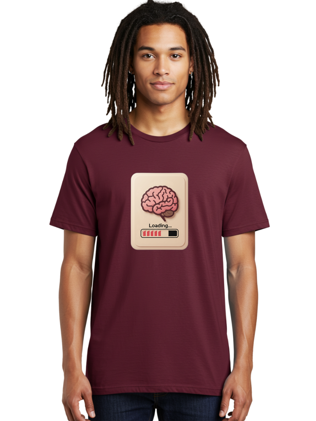 Loading-Brain Men'S Graphic Tee, 100% Cotton, Comfortable Casual Summer Wear, Machine Washable, Brain Loading Animation, Progress Bar, Cognitive Development, Mental Processing, Brain Function, Knowledge Acquisition Baa925