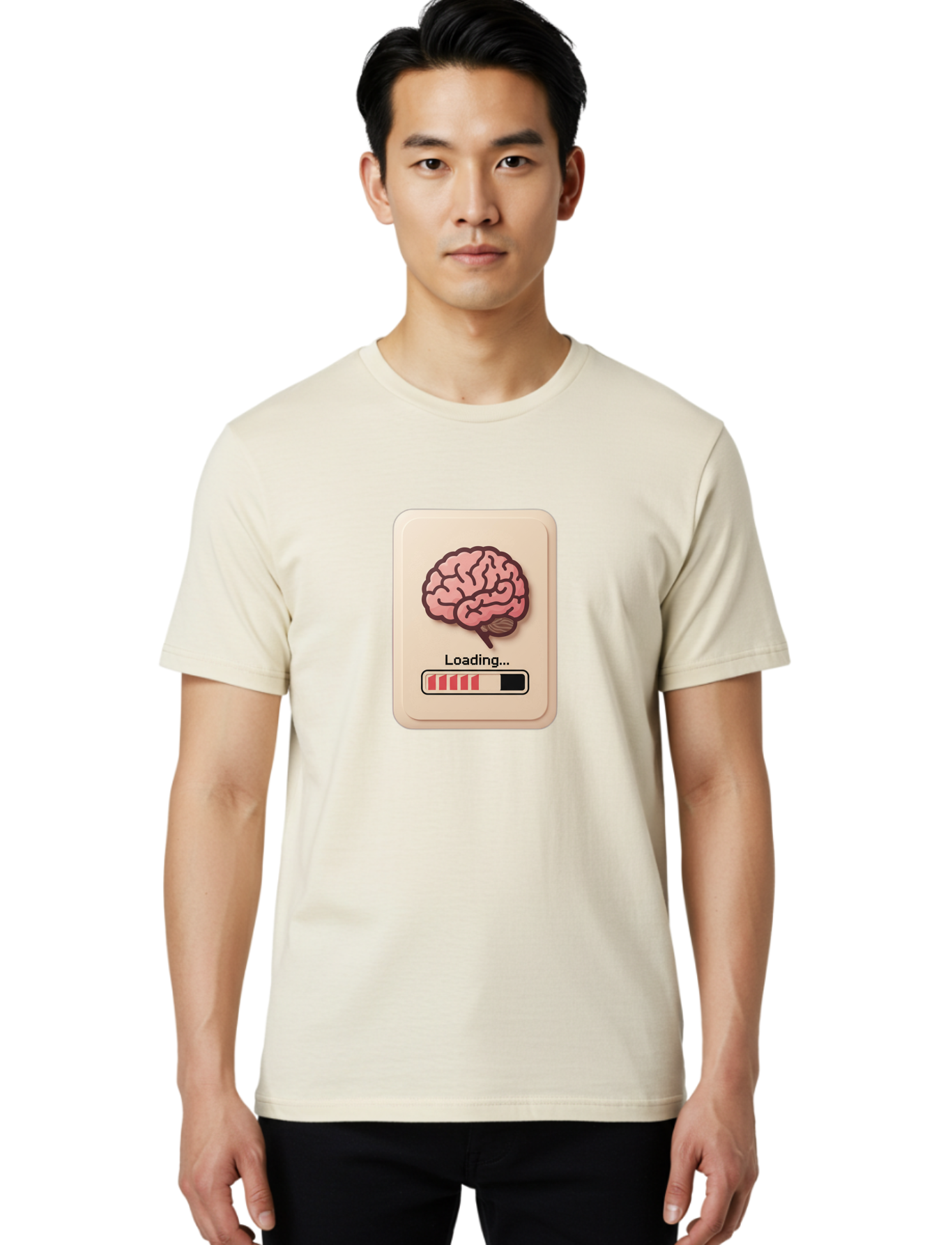 Loading-Brain Men'S Graphic Tee, 100% Cotton, Comfortable Casual Summer Wear, Machine Washable, Brain Loading Animation, Progress Bar, Cognitive Development, Mental Processing, Brain Function, Knowledge Acquisition Baa925