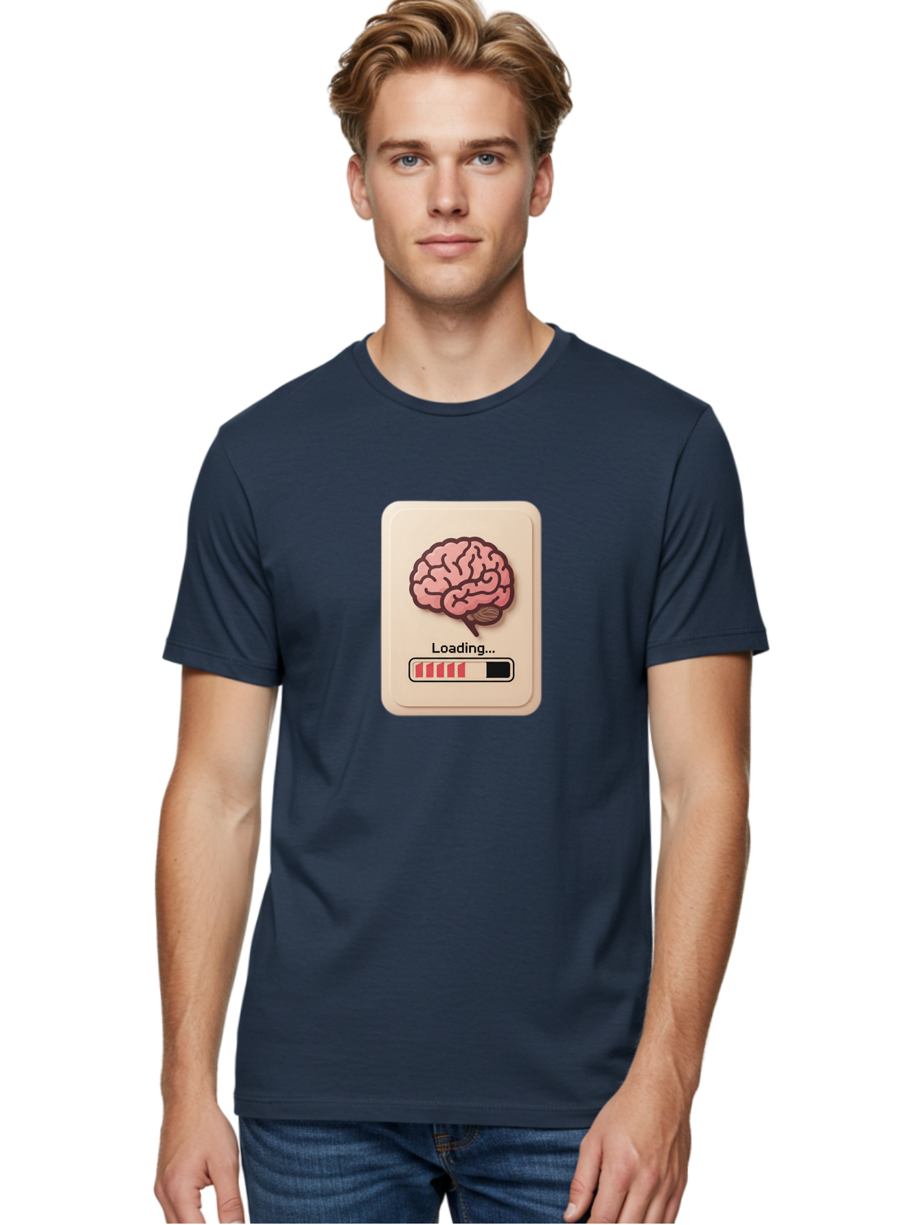 Loading-Brain Men'S Graphic Tee, 100% Cotton, Comfortable Casual Summer Wear, Machine Washable, Brain Loading Animation, Progress Bar, Cognitive Development, Mental Processing, Brain Function, Knowledge Acquisition Baa925