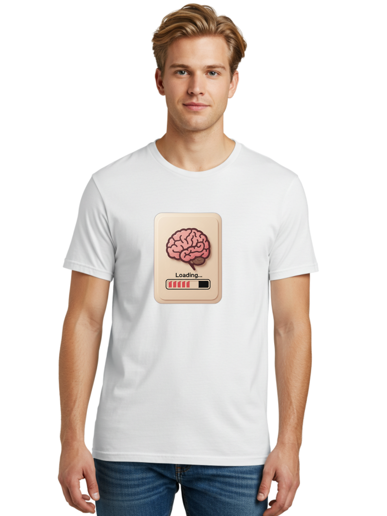 Loading-Brain Men'S Graphic Tee, 100% Cotton, Comfortable Casual Summer Wear, Machine Washable, Brain Loading Animation, Progress Bar, Cognitive Development, Mental Processing, Brain Function, Knowledge Acquisition Baa925