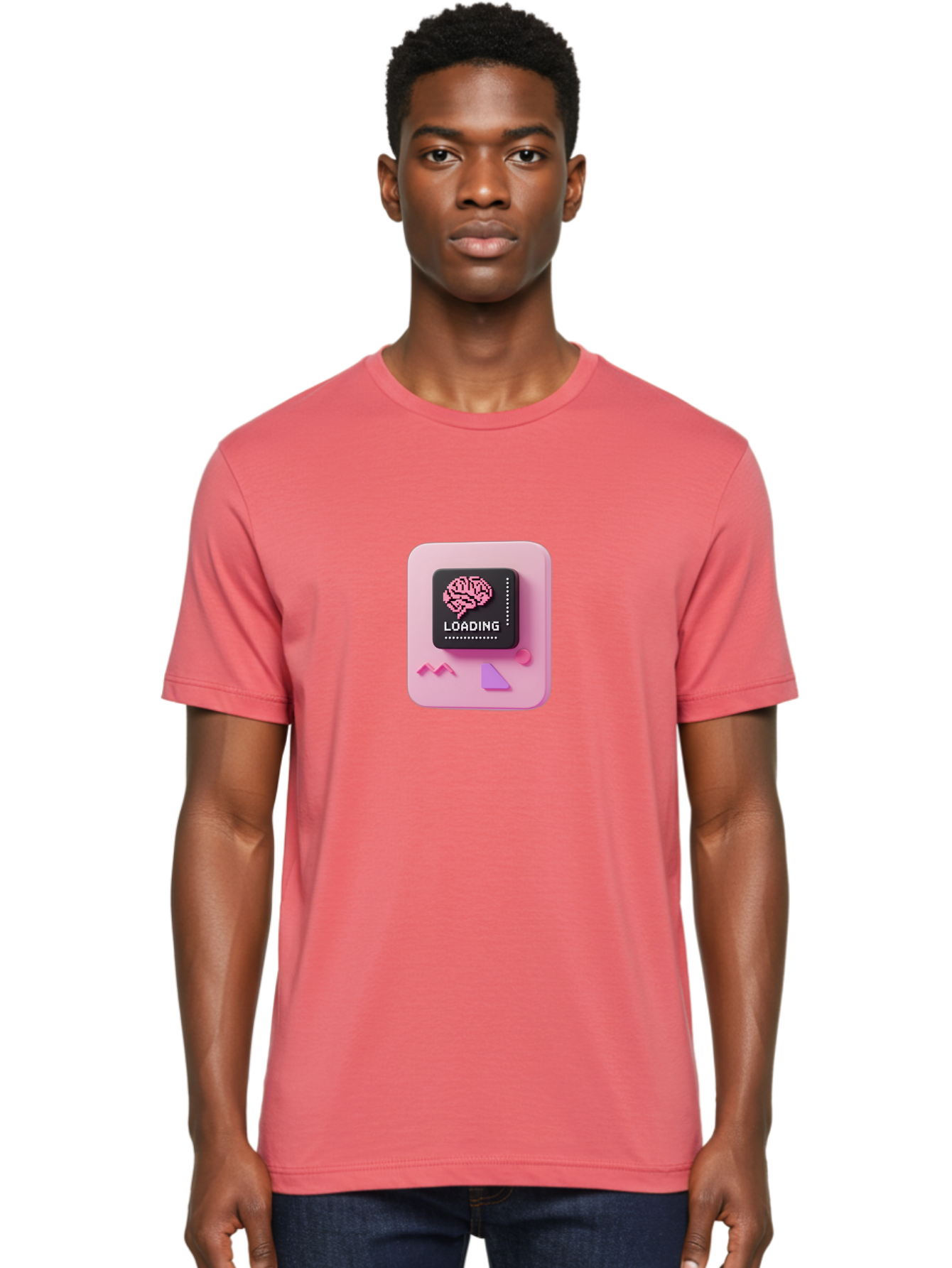Loading Men'S Graphic Tee, 100% Cotton, Comfortable Casual Summer Wear, Machine Washable, Brain Loading, Progress Bar, Digital Brain, Artificial Intelligence, Cognitive Processing, Neural Network, Tech Icon, Futuristic Design, 3D Rendering, Baa926