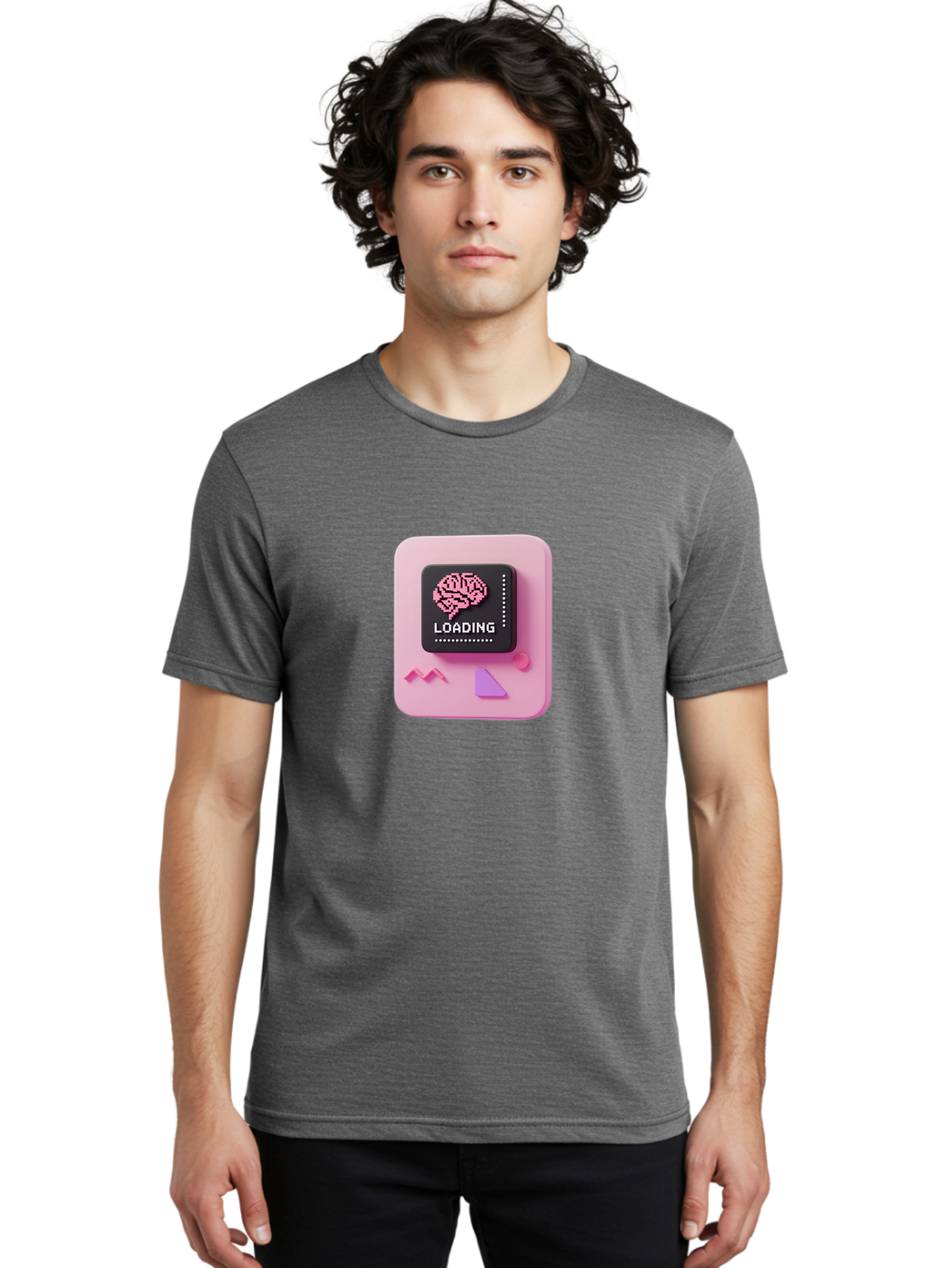 Loading Men'S Graphic Tee, 100% Cotton, Comfortable Casual Summer Wear, Machine Washable, Brain Loading, Progress Bar, Digital Brain, Artificial Intelligence, Cognitive Processing, Neural Network, Tech Icon, Futuristic Design, 3D Rendering, Baa926