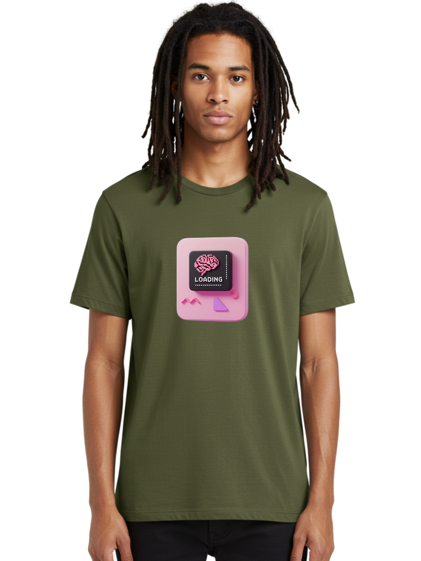 Loading Men'S Graphic Tee, 100% Cotton, Comfortable Casual Summer Wear, Machine Washable, Brain Loading, Progress Bar, Digital Brain, Artificial Intelligence, Cognitive Processing, Neural Network, Tech Icon, Futuristic Design, 3D Rendering, Baa926