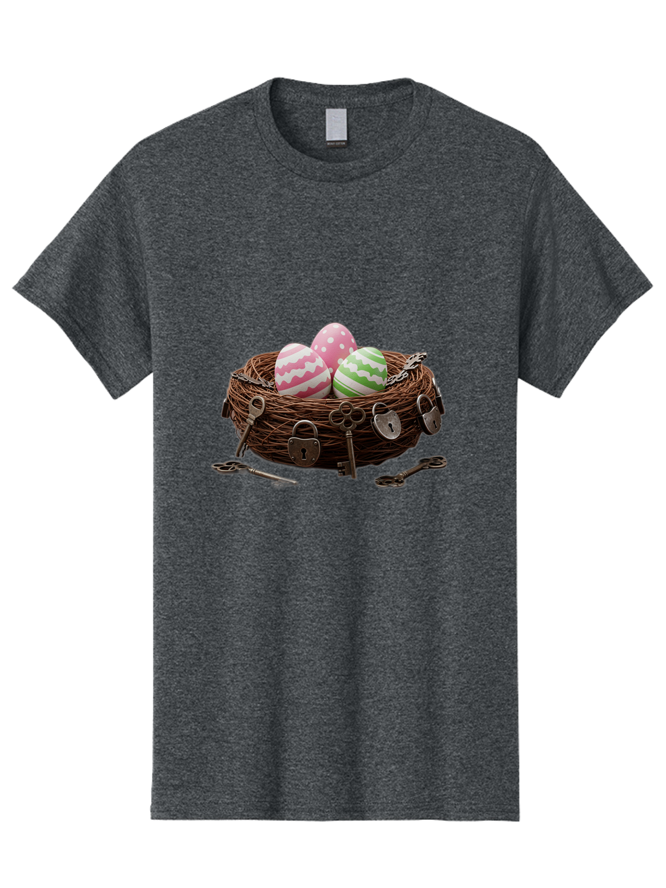 Locked-Nest-With-Easter-Eggs Men'S Graphic Tee, 100% Cotton, Comfortable Casual Summer Wear, Machine Washable, Easter Eggs In A Nest, Locked Nest, Vintage Keys, Padlocks, Easter Decorations, Spring Theme, Symbolic Eggs, Retro Style, Baa927