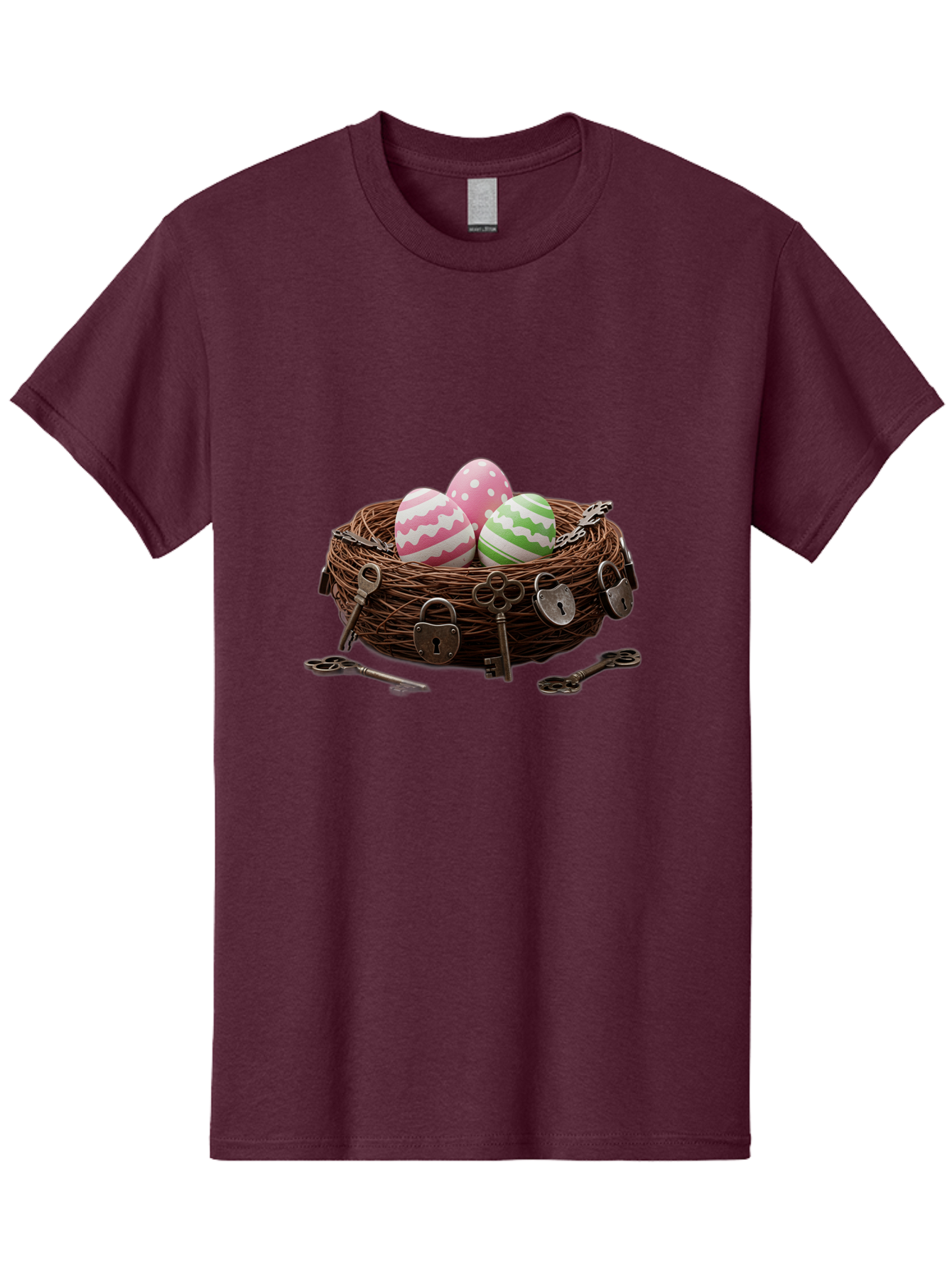Locked-Nest-With-Easter-Eggs Men'S Graphic Tee, 100% Cotton, Comfortable Casual Summer Wear, Machine Washable, Easter Eggs In A Nest, Locked Nest, Vintage Keys, Padlocks, Easter Decorations, Spring Theme, Symbolic Eggs, Retro Style, Baa927