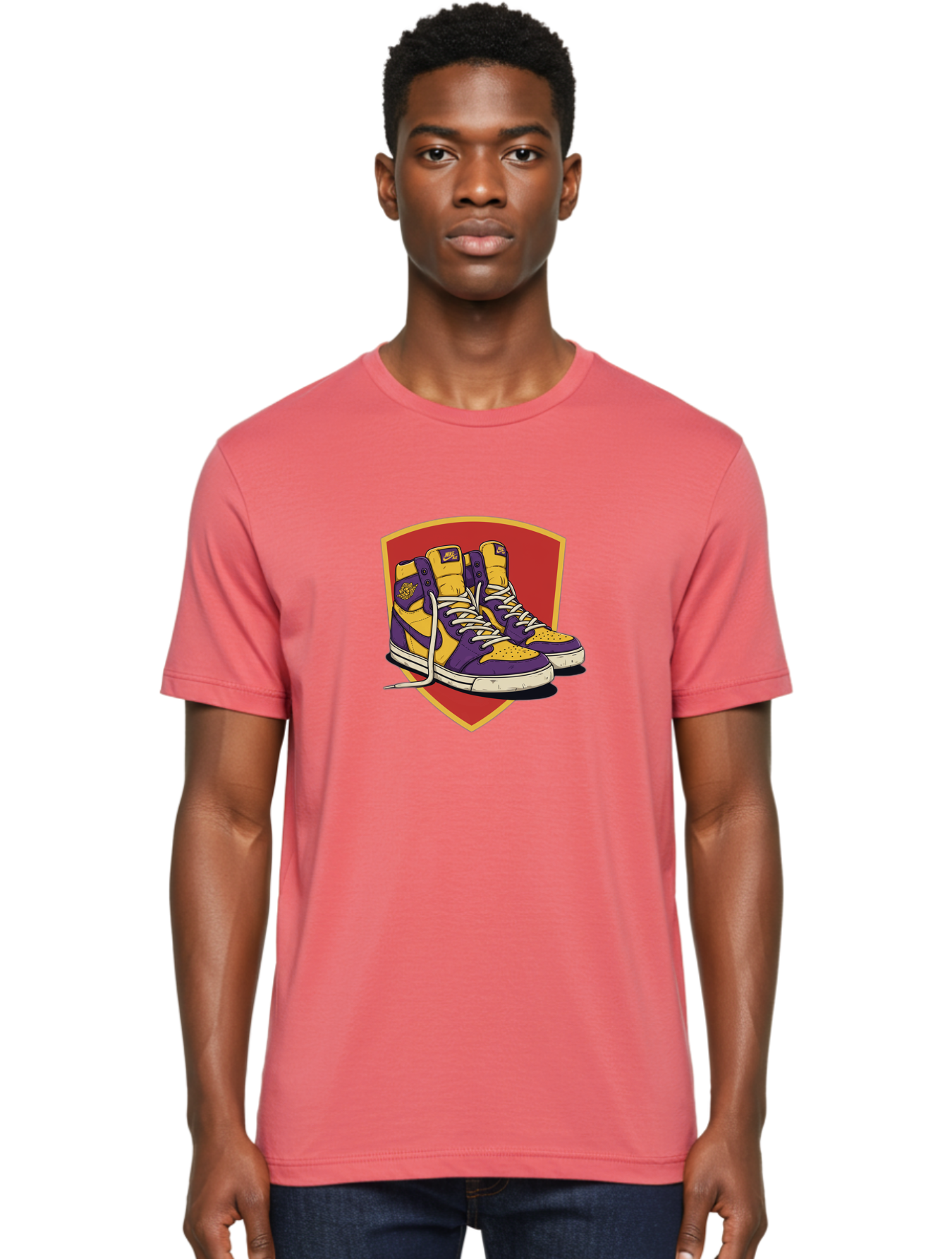 Los-Angeles-Lakers Men'S Graphic Tee, 100% Cotton, Comfortable Casual Summer Wear, Machine Washable, Purple And Yellow Air Jordan Sneakers, Nike Logo, Yellow And Purple Color Scheme, White Laces, Athletic Footwear, Sports Shoes, Baa928
