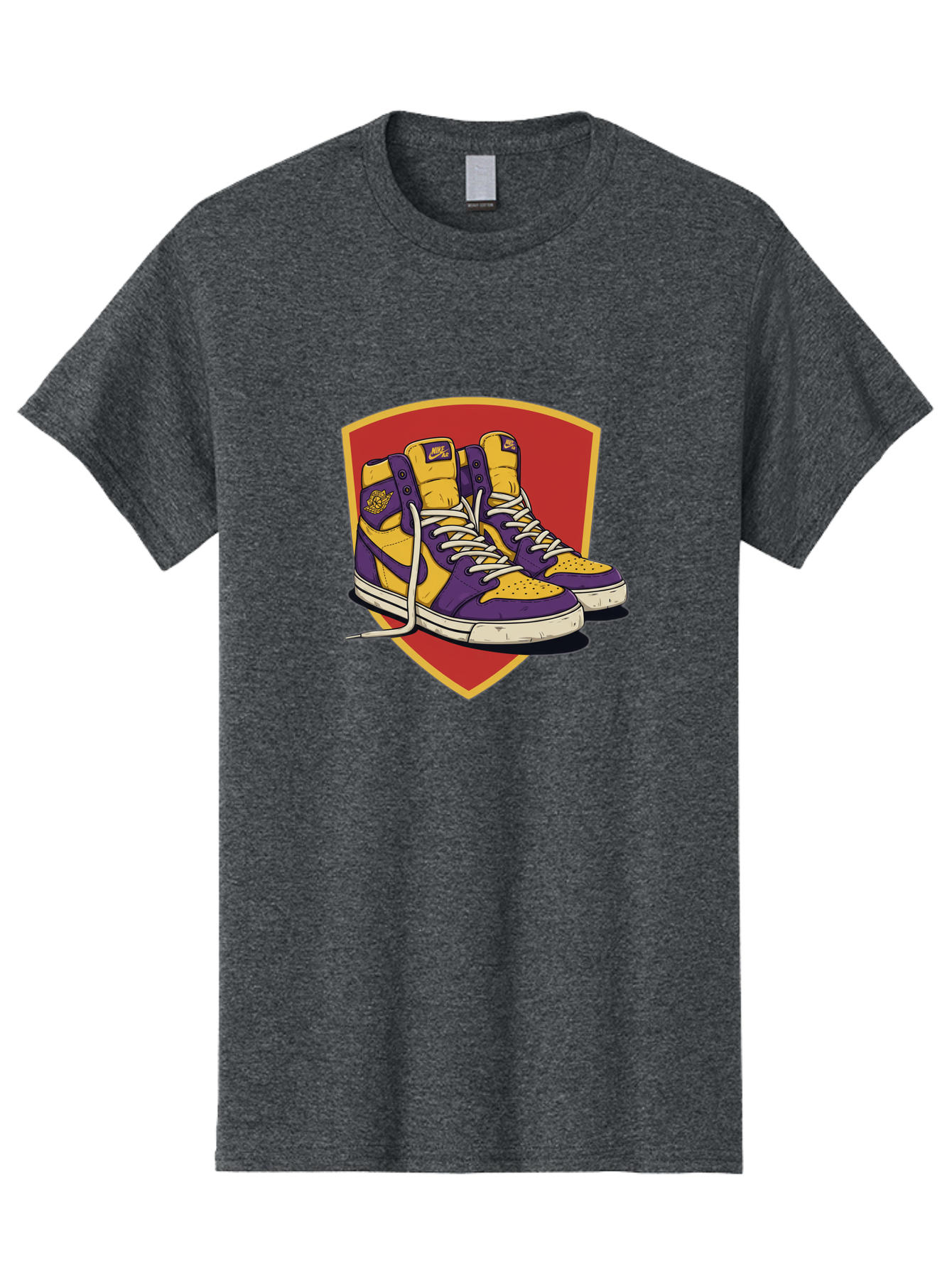 Los-Angeles-Lakers Men'S Graphic Tee, 100% Cotton, Comfortable Casual Summer Wear, Machine Washable, Purple And Yellow Air Jordan Sneakers, Nike Logo, Yellow And Purple Color Scheme, White Laces, Athletic Footwear, Sports Shoes, Baa928