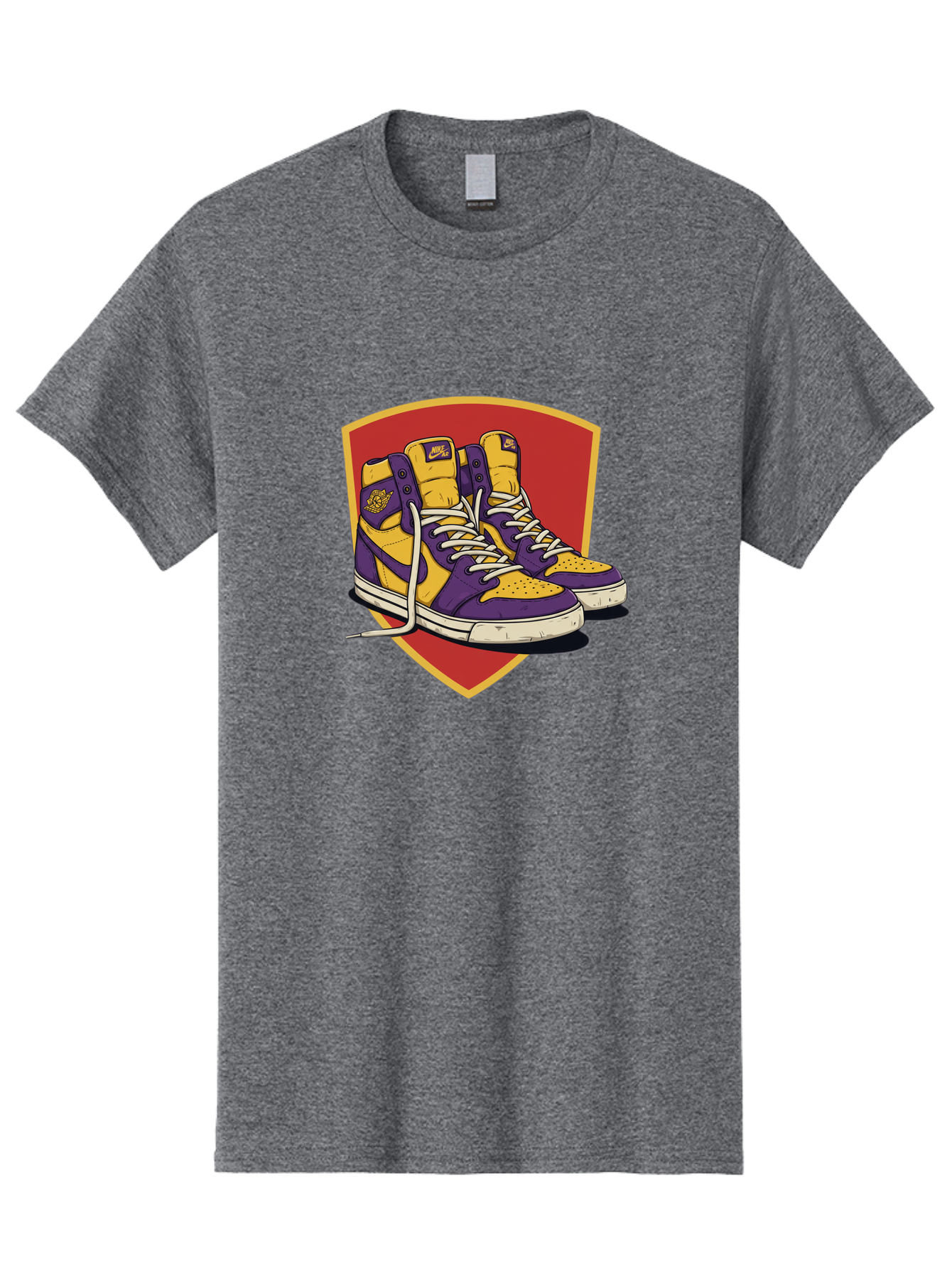 Los-Angeles-Lakers Men'S Graphic Tee, 100% Cotton, Comfortable Casual Summer Wear, Machine Washable, Purple And Yellow Air Jordan Sneakers, Nike Logo, Yellow And Purple Color Scheme, White Laces, Athletic Footwear, Sports Shoes, Baa928