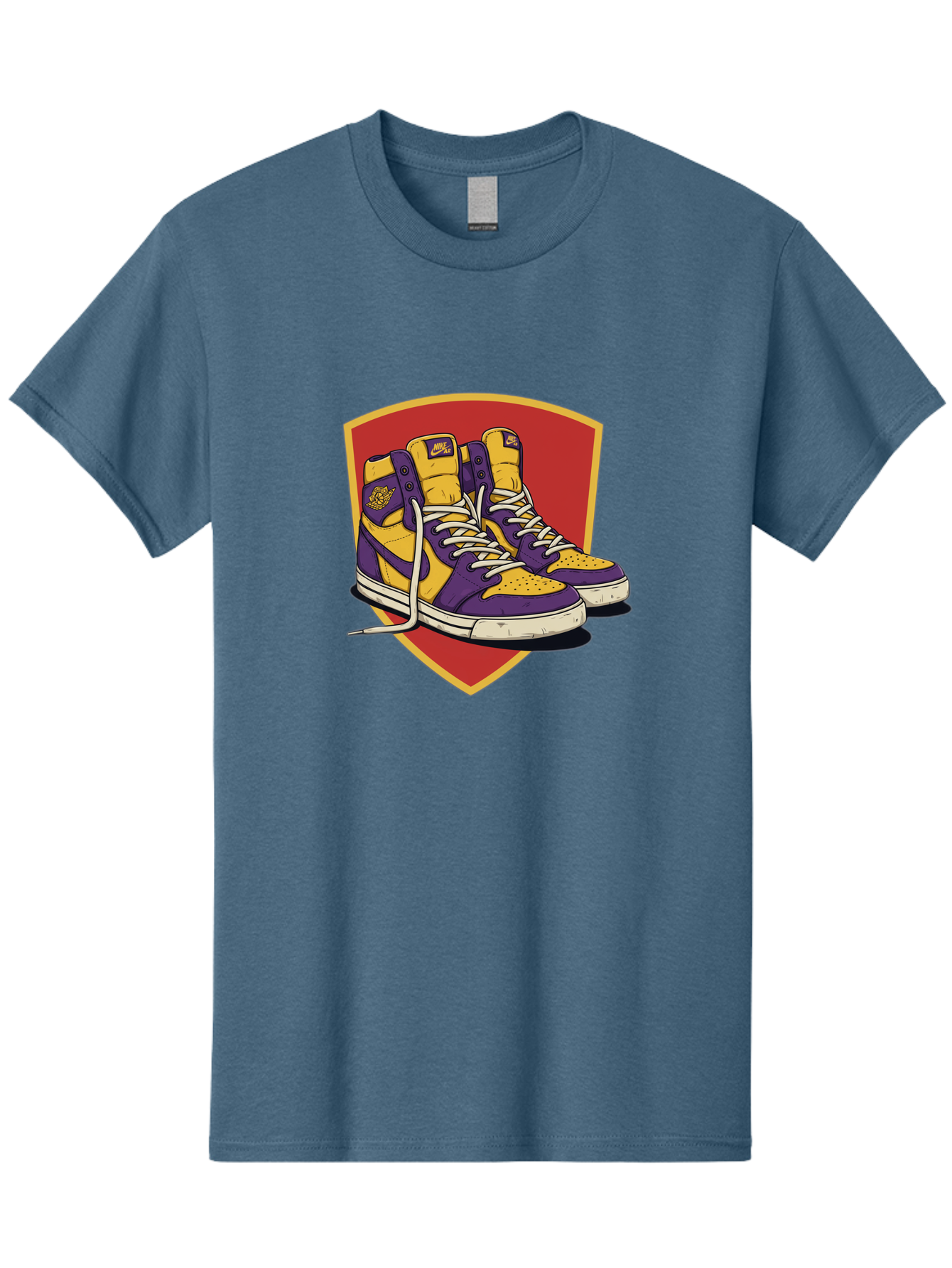 Los-Angeles-Lakers Men'S Graphic Tee, 100% Cotton, Comfortable Casual Summer Wear, Machine Washable, Purple And Yellow Air Jordan Sneakers, Nike Logo, Yellow And Purple Color Scheme, White Laces, Athletic Footwear, Sports Shoes, Baa928
